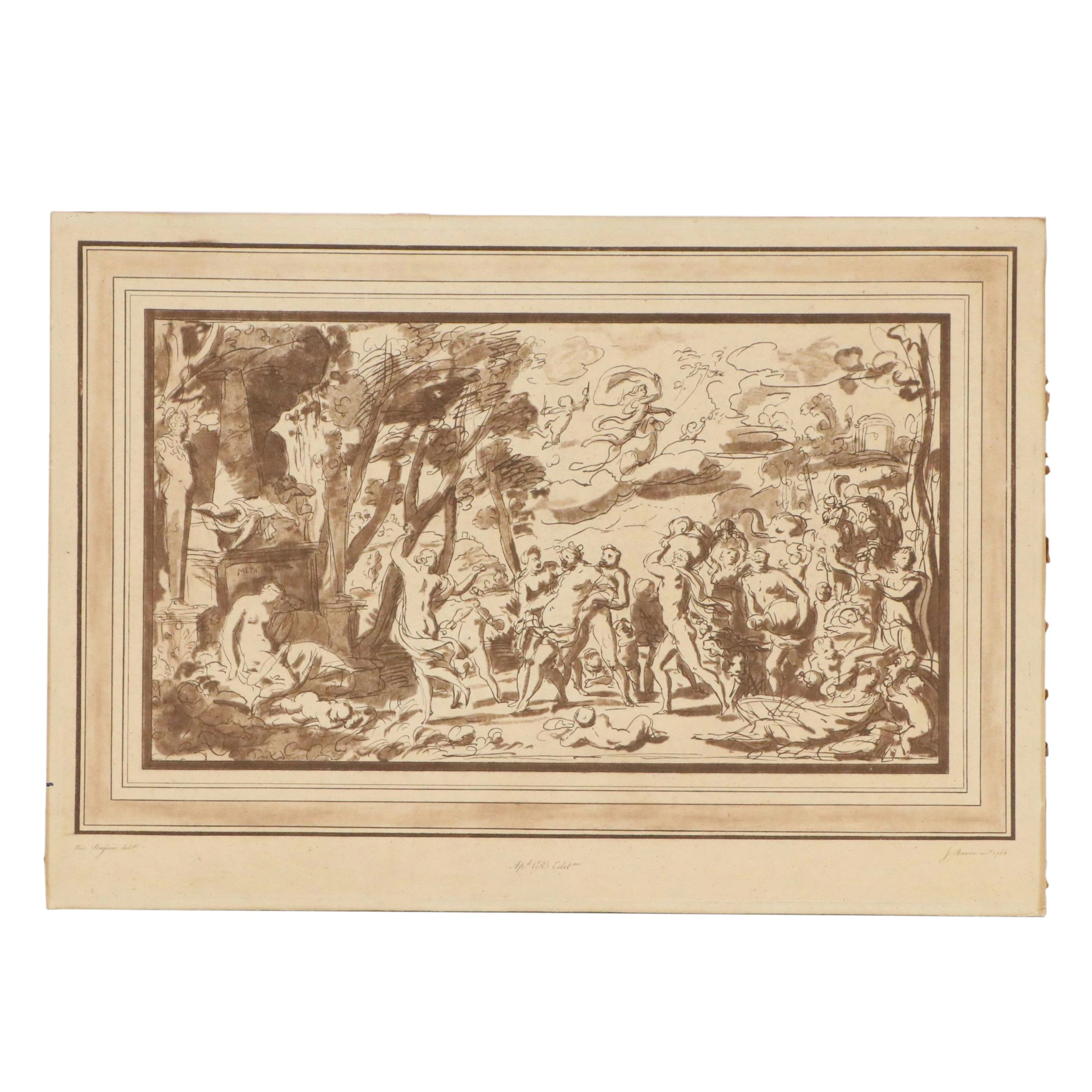 James Basire Etching After Nicolas Poussin "A Procession of Silenus,"