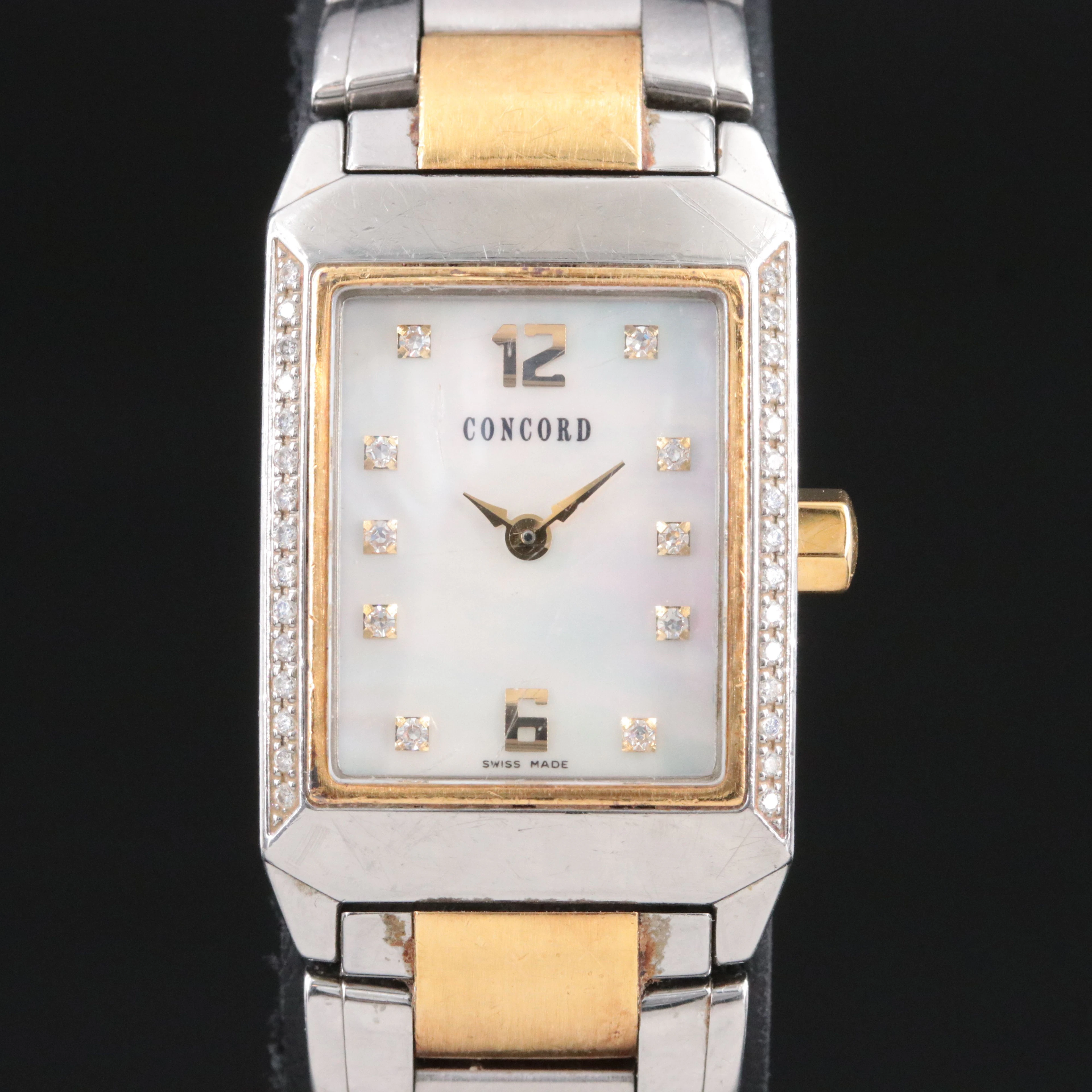 Concord Carlton M.O.P. Diamond Dial 18K Diamond Bezel Quartz Watch