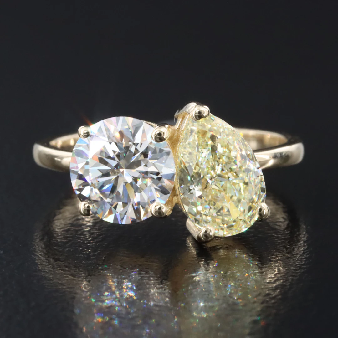 14K 3.11 CTW Lab Grown Diamond Ring with Fancy Intense Yellow and