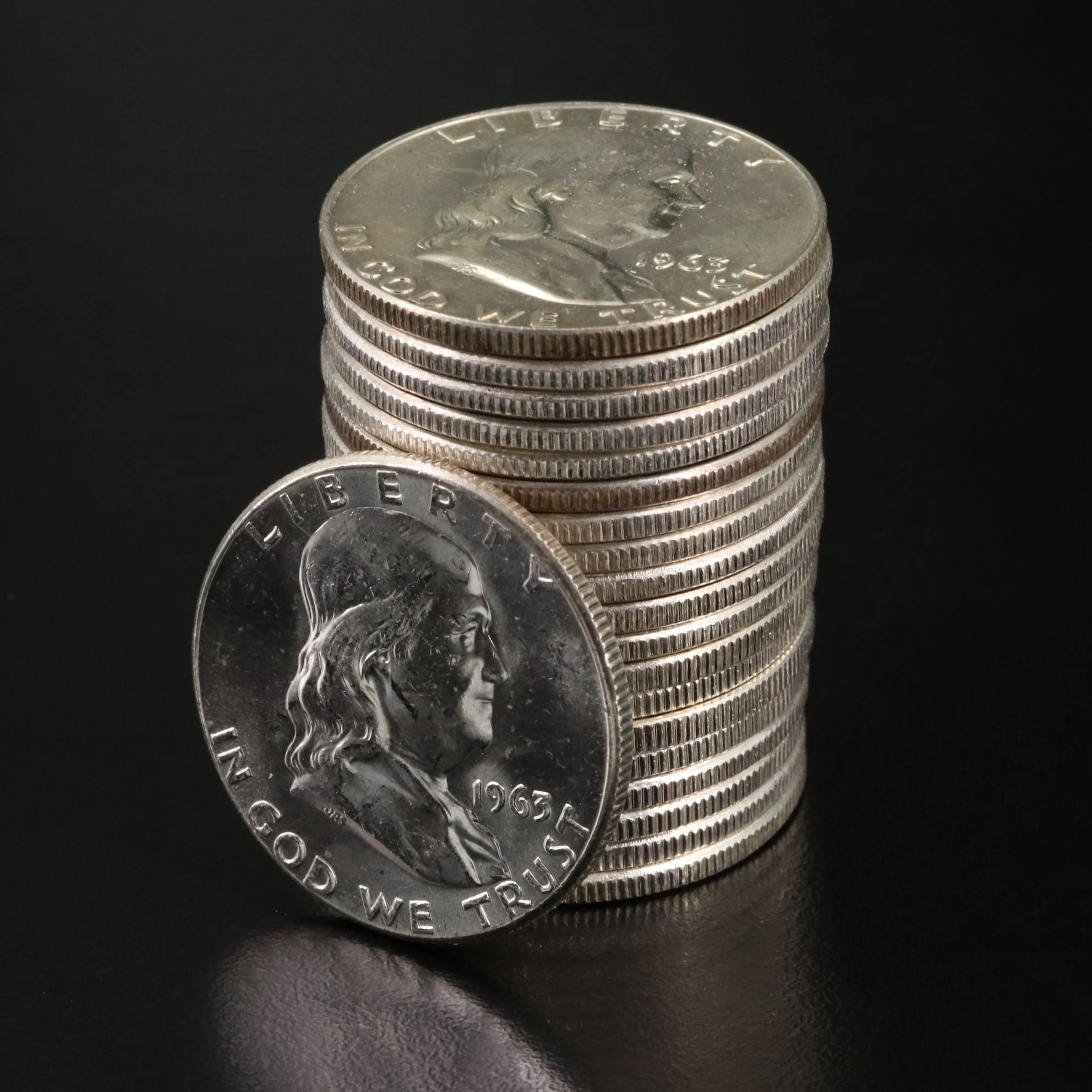 Roll of Twenty Uncirculated Franklin Silver Half Dollars