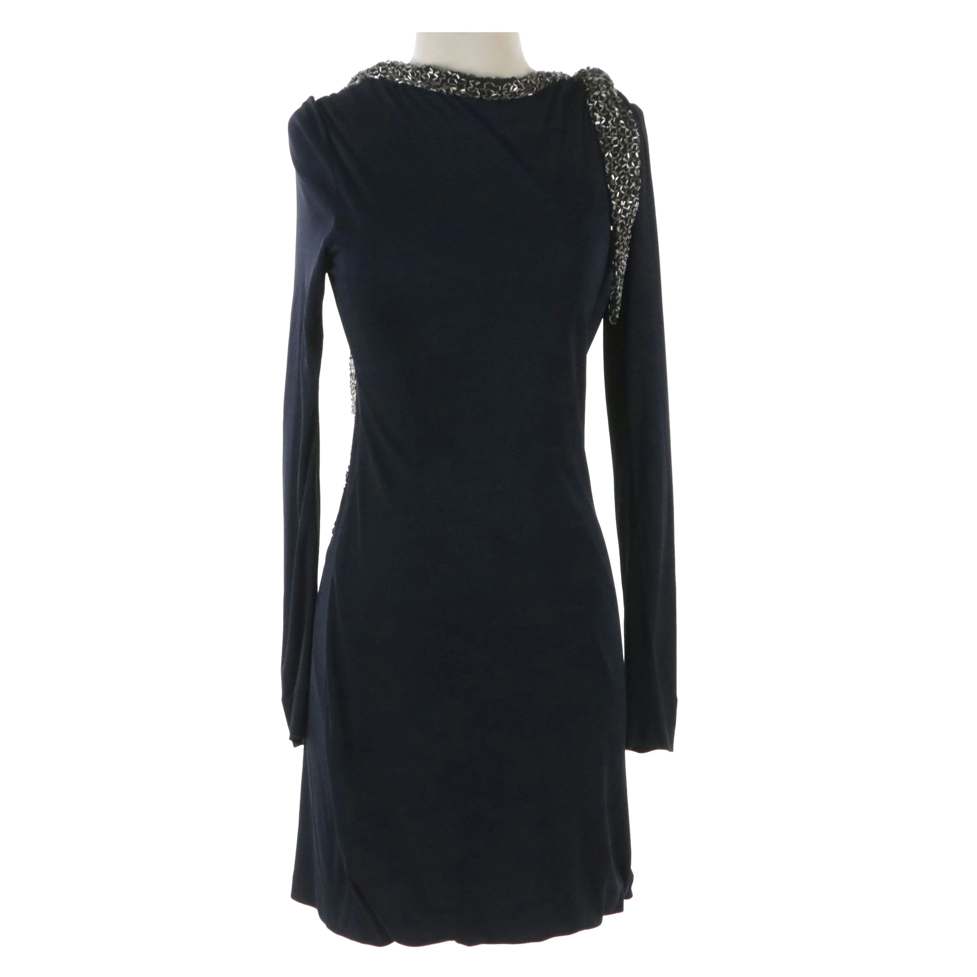 Bob Mackie Rayon Stretch Mini Dress with Bead Embellished Draped Back Detail