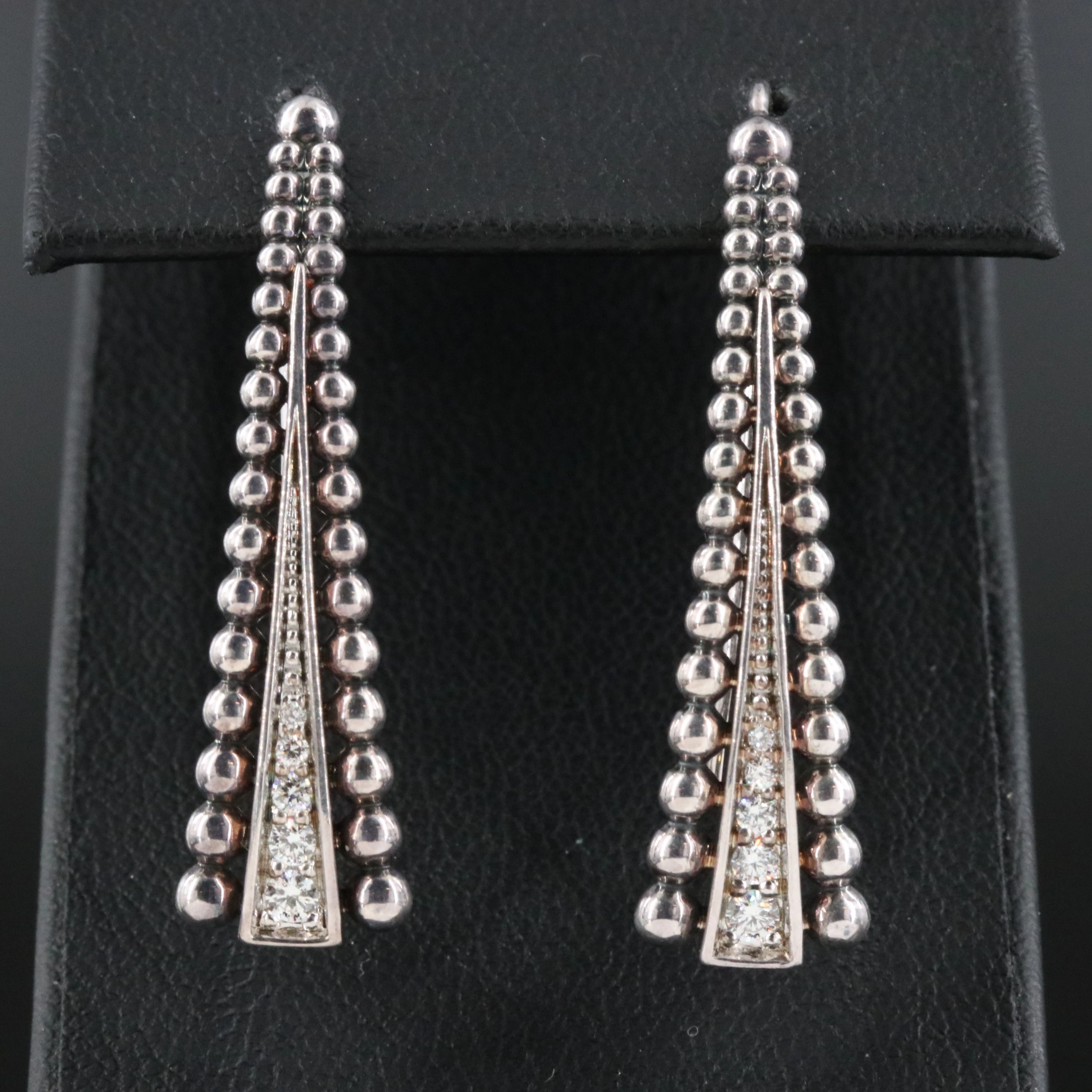 Lagos Signature Caviar Sterling 0.20 CTW Diamond Linear Drop Earrings
