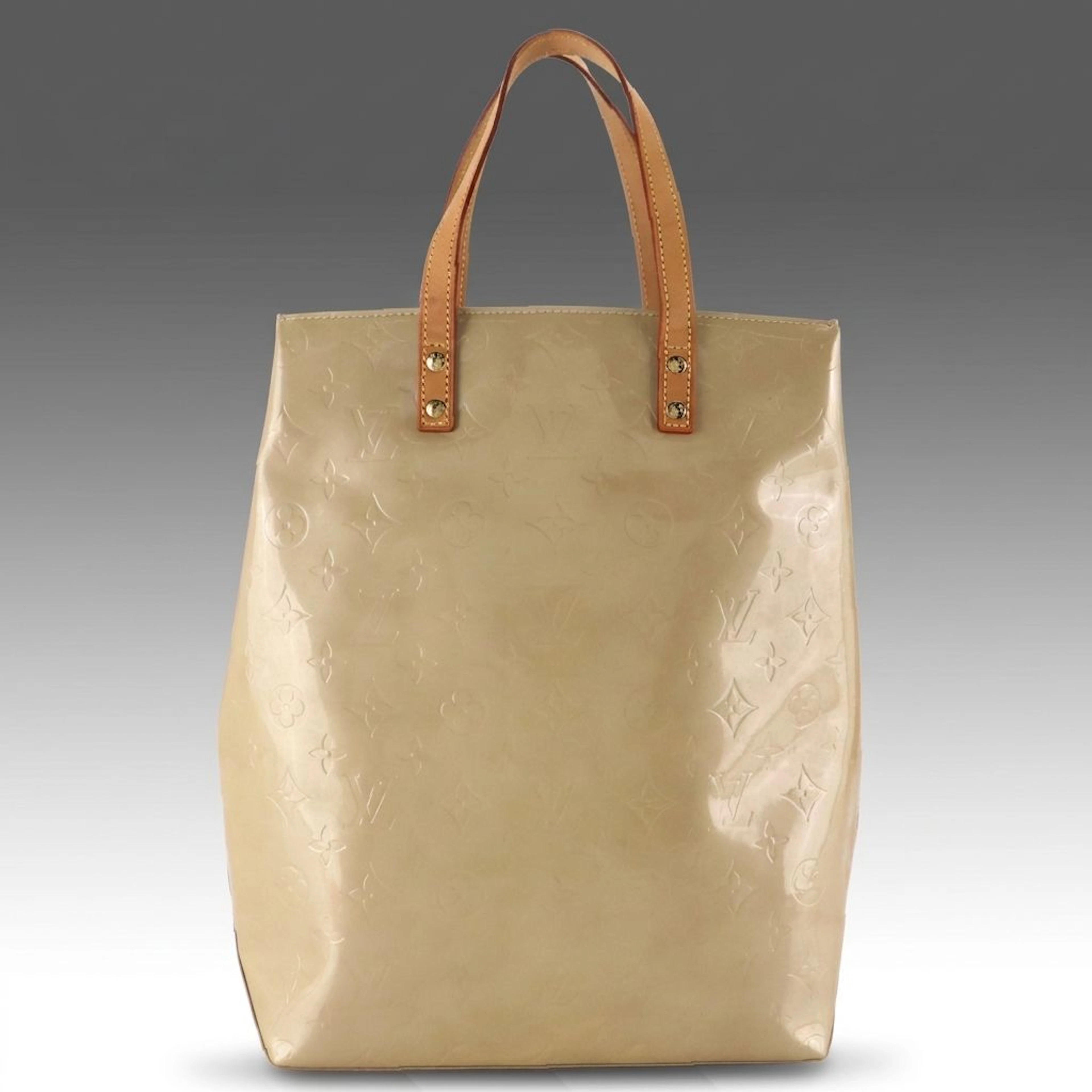 Louis Vuitton Reade MM Handbag in Beige Monogram Vernis and Vachetta Leather