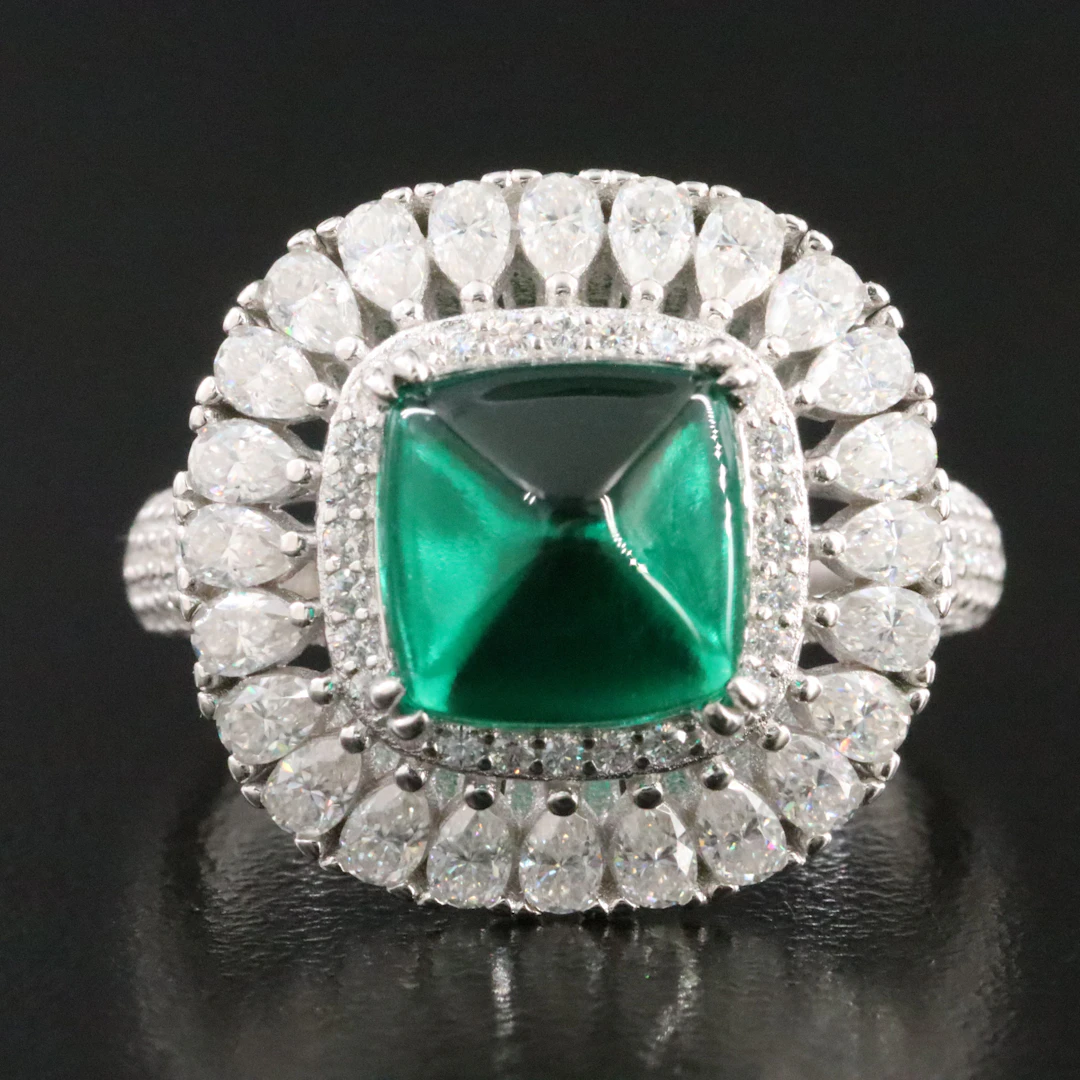 Sterling Emerald and Moissanite Ring
