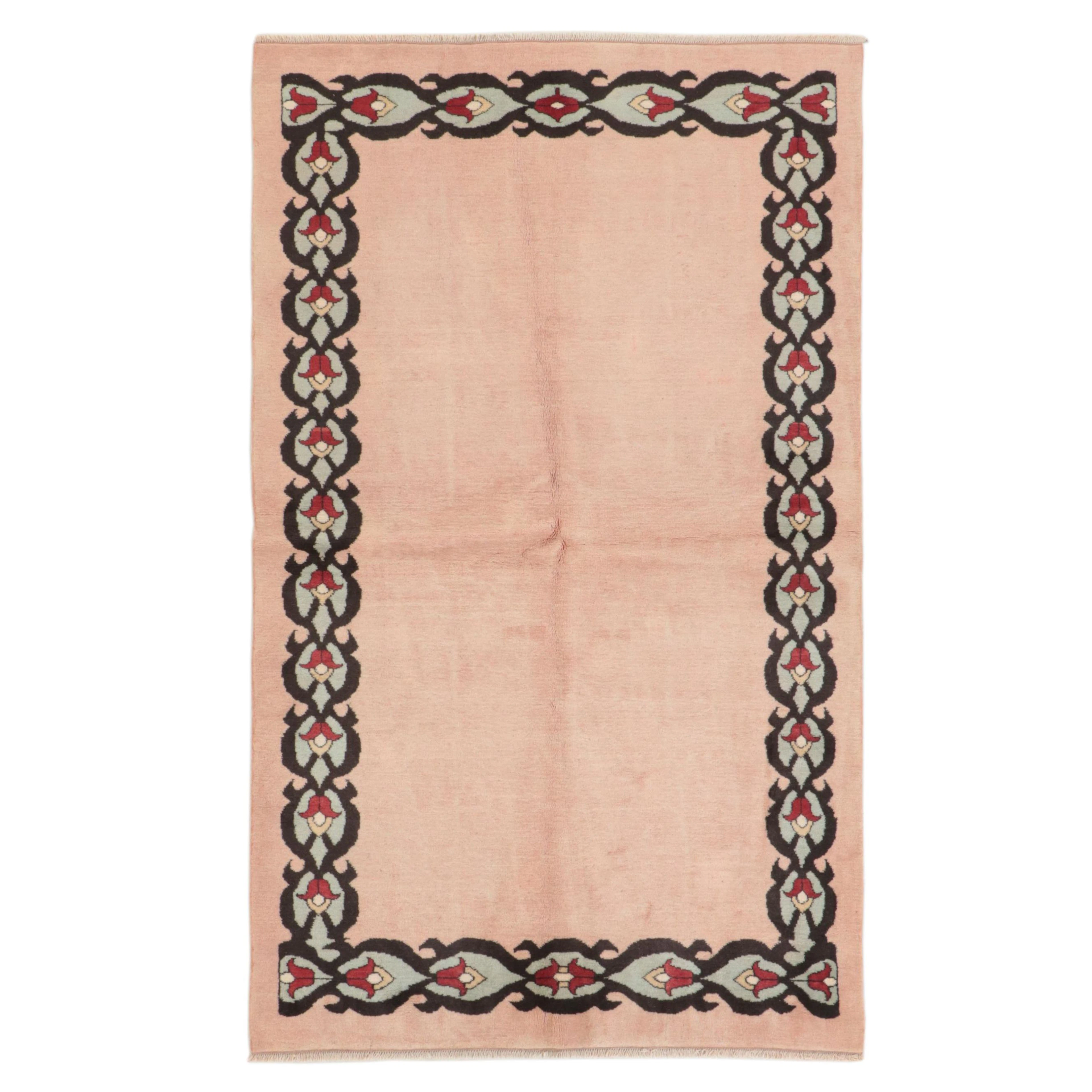4'11 x 8'5 Hand-Knotted Nepali Contemporary Area Rug with Tulip Border