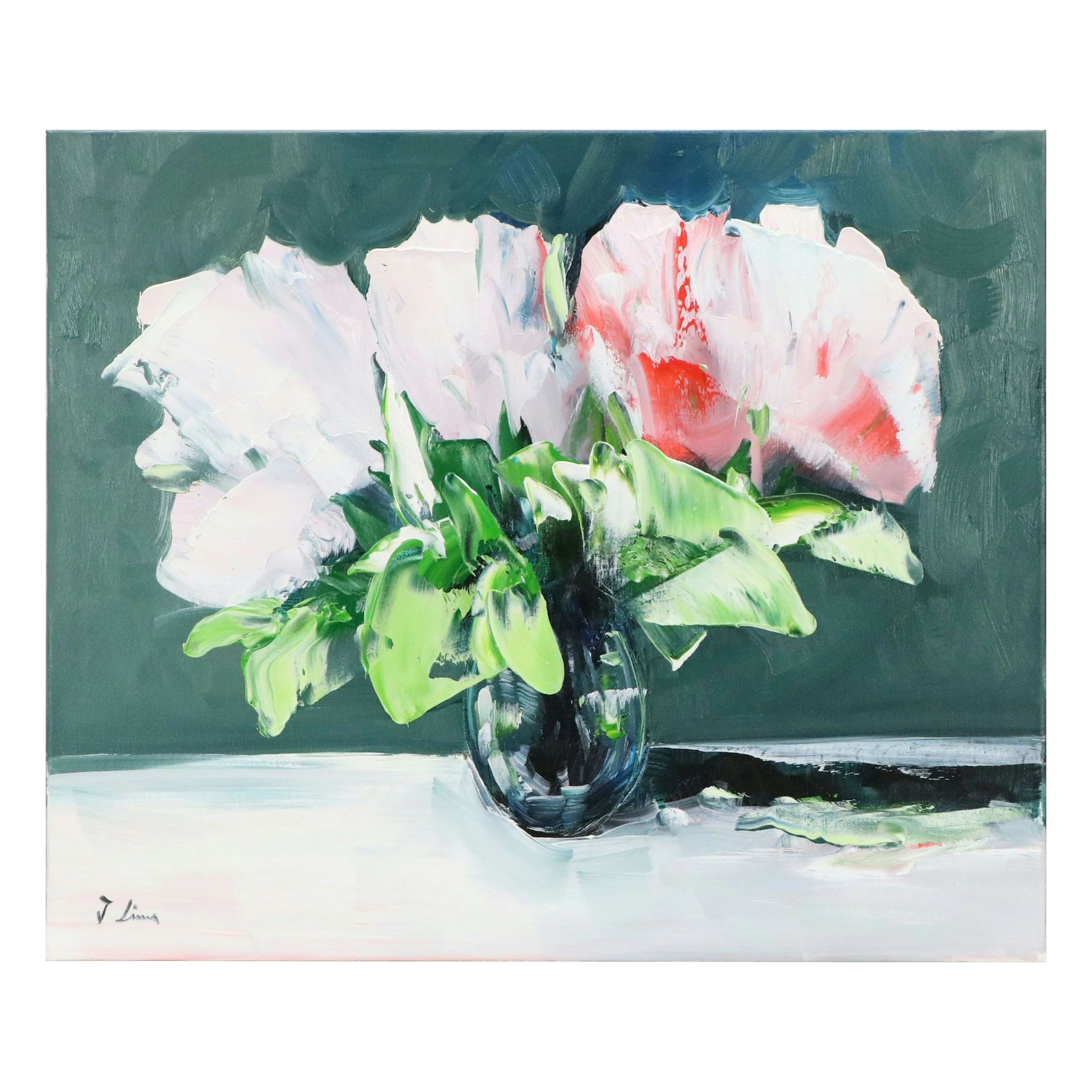 José M. Lima Still Life Oil Painting of Flower Arrangement, 2026