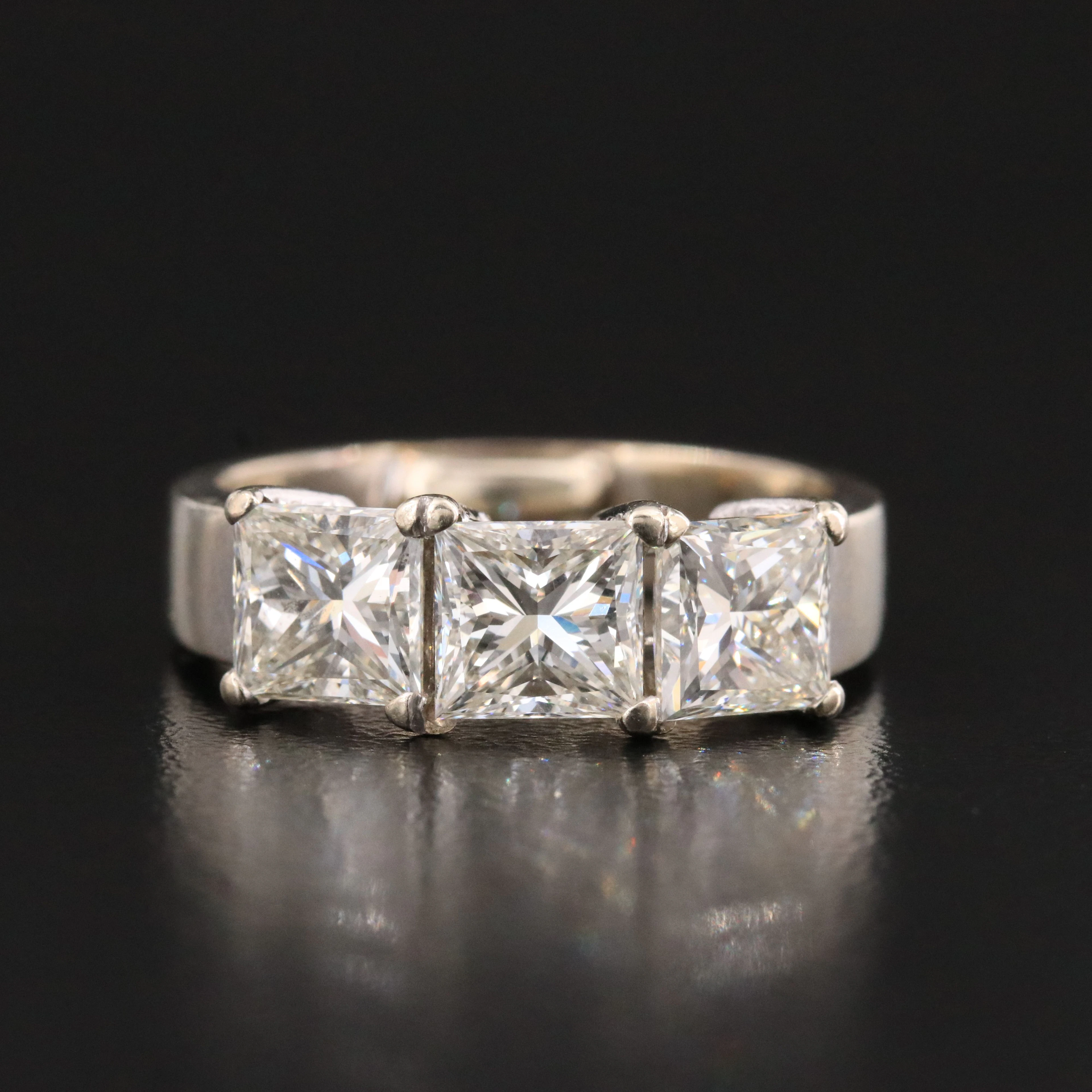 14K 3.69 CTW Princess Cut Diamond Three Stone Ring