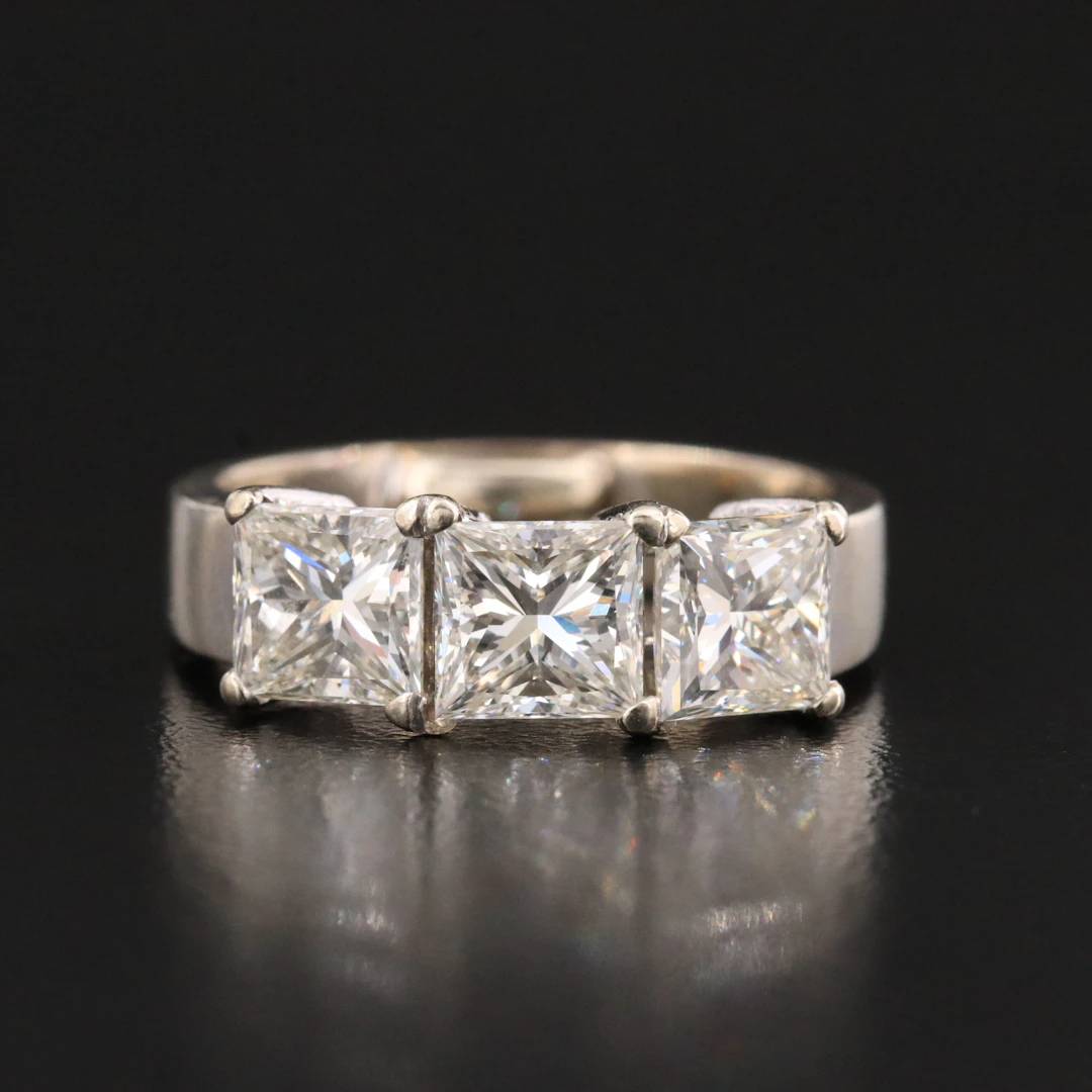 14K 3.69 CTW Princess Cut Diamond Three Stone Ring