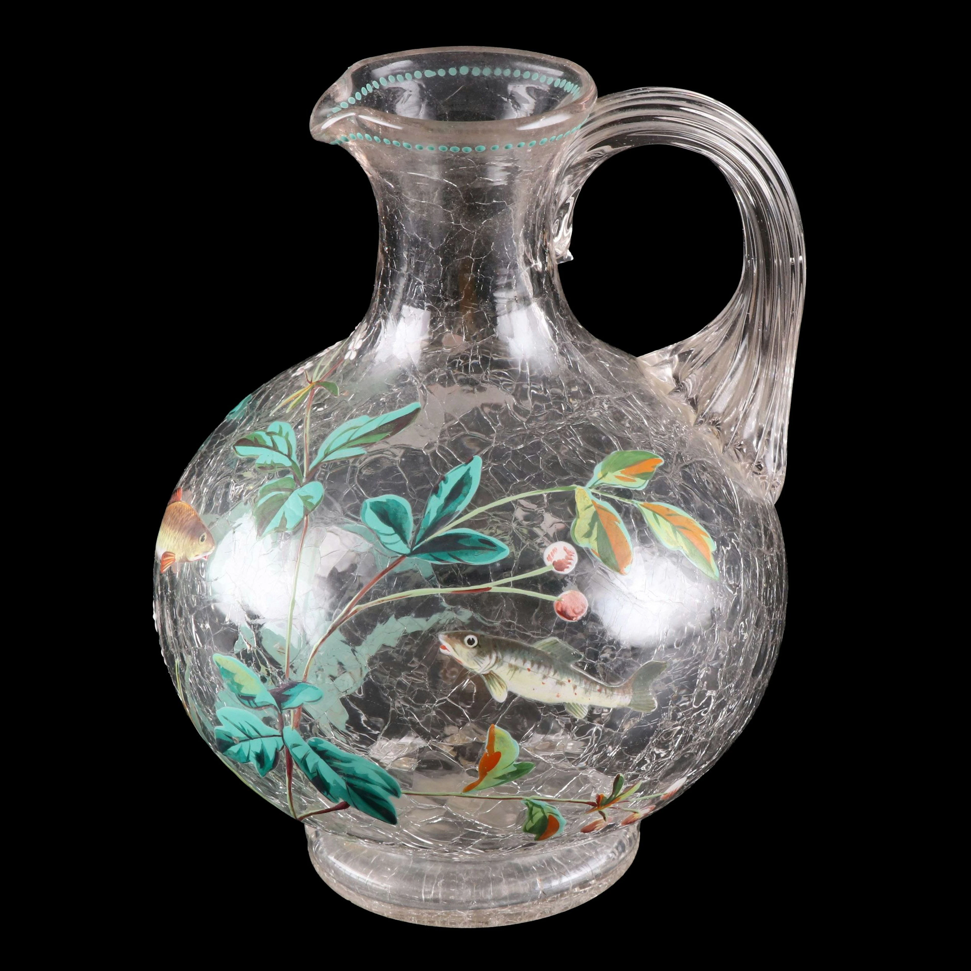 Hand-Painted Crackle Glass Pitcher