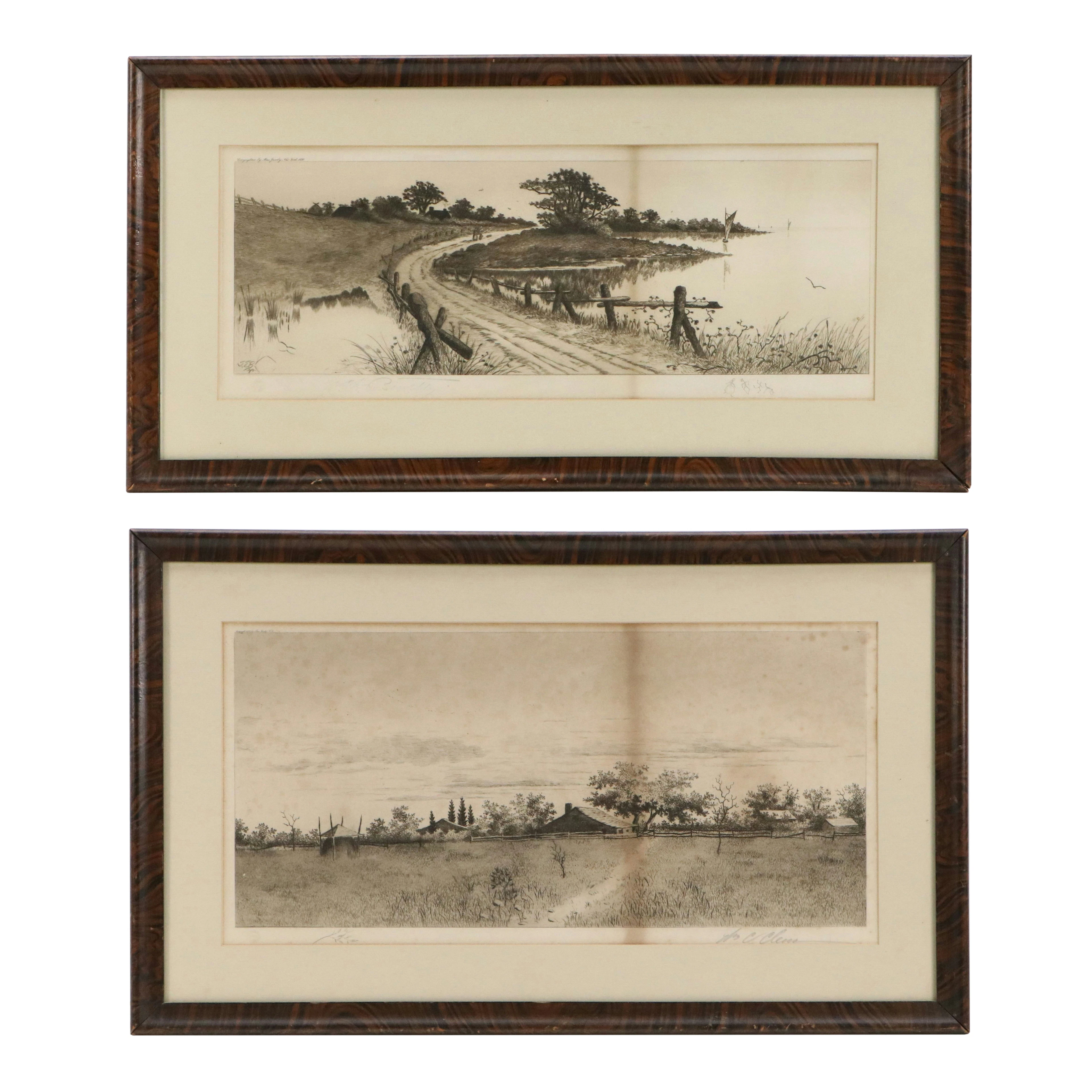 Victorian Countryside Landscape Etchings, 1890