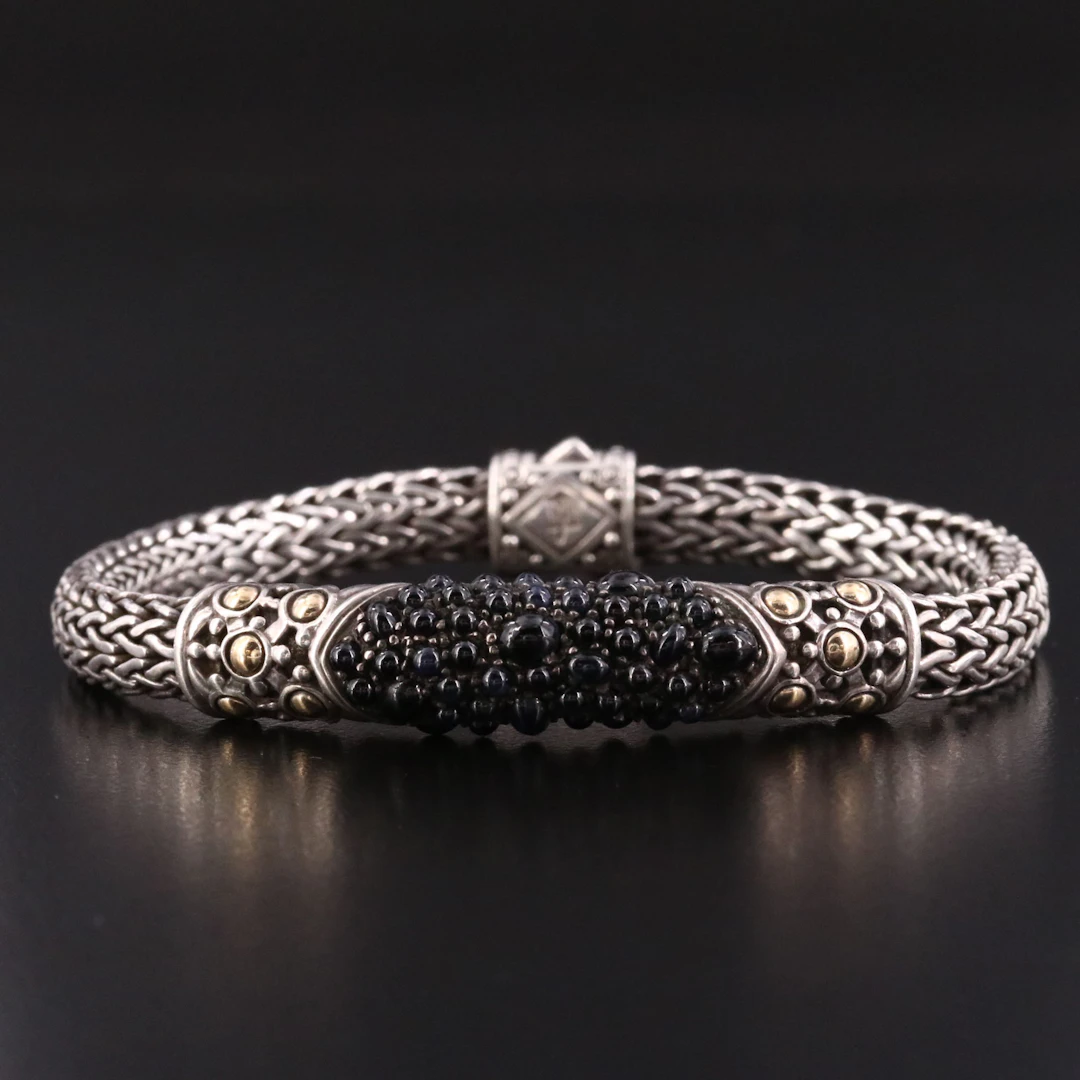 John Hardy Jaisalmer Sterling Black Sapphire Station Bracelet with 18K Accents