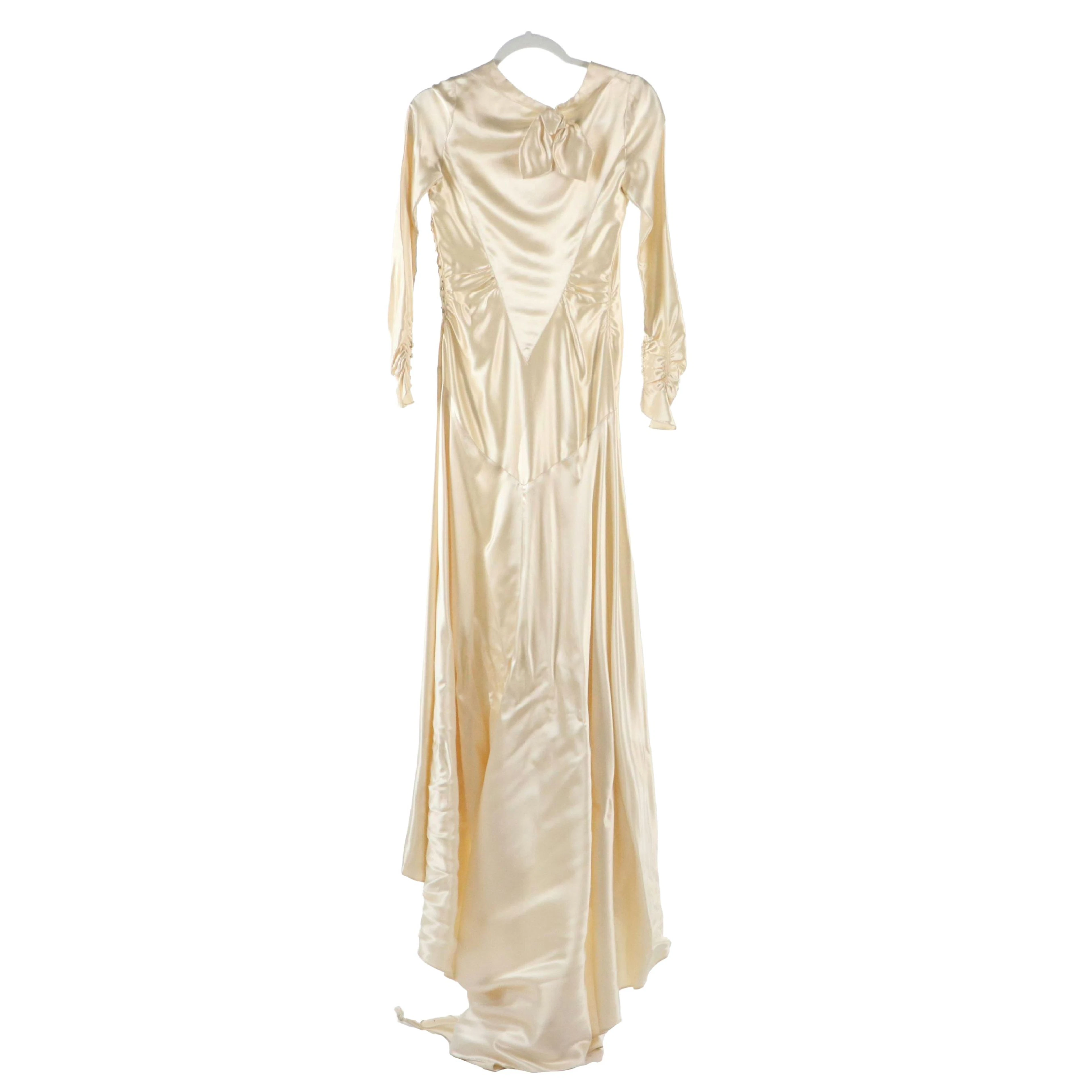1930's Liquid Satin Bias Cut Wedding Gown with Chapel Train