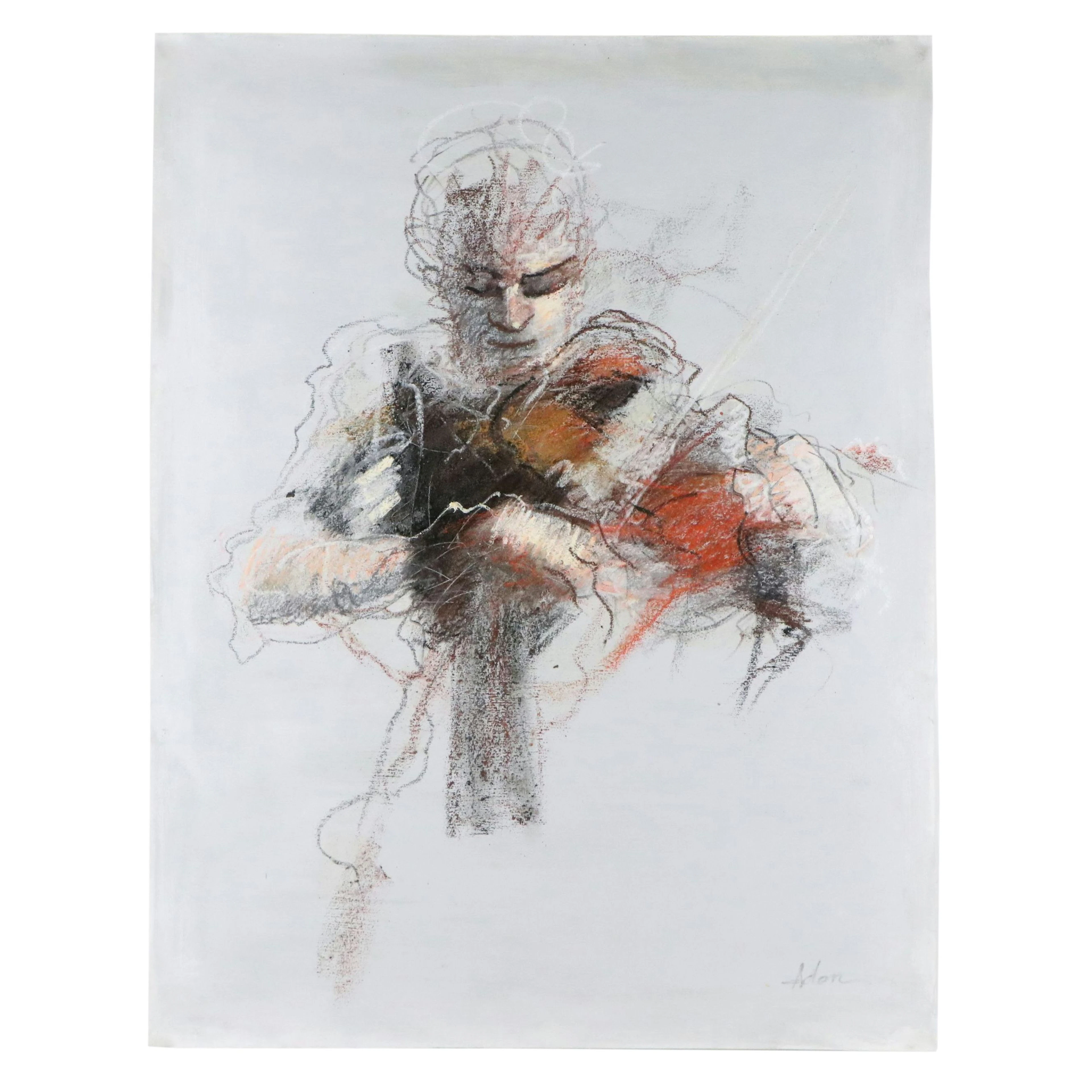 Adan Expressionist Style Mixed Media Painting of Violinist, 21st Century