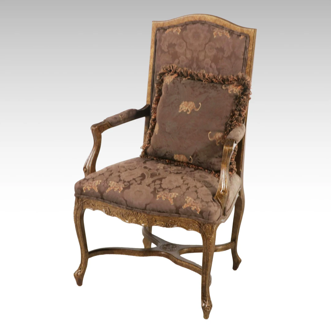 Louis XV Style Upholstered Paint-Decorated Wood Fauteuil, Late 20th Century