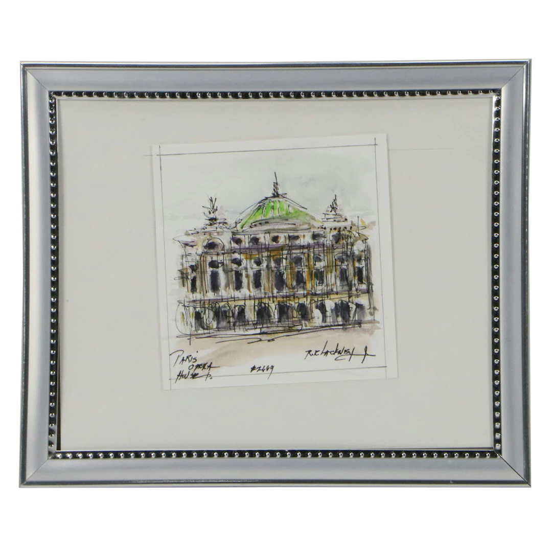 Robert Lackney Watercolor Painting "Paris Opera House"