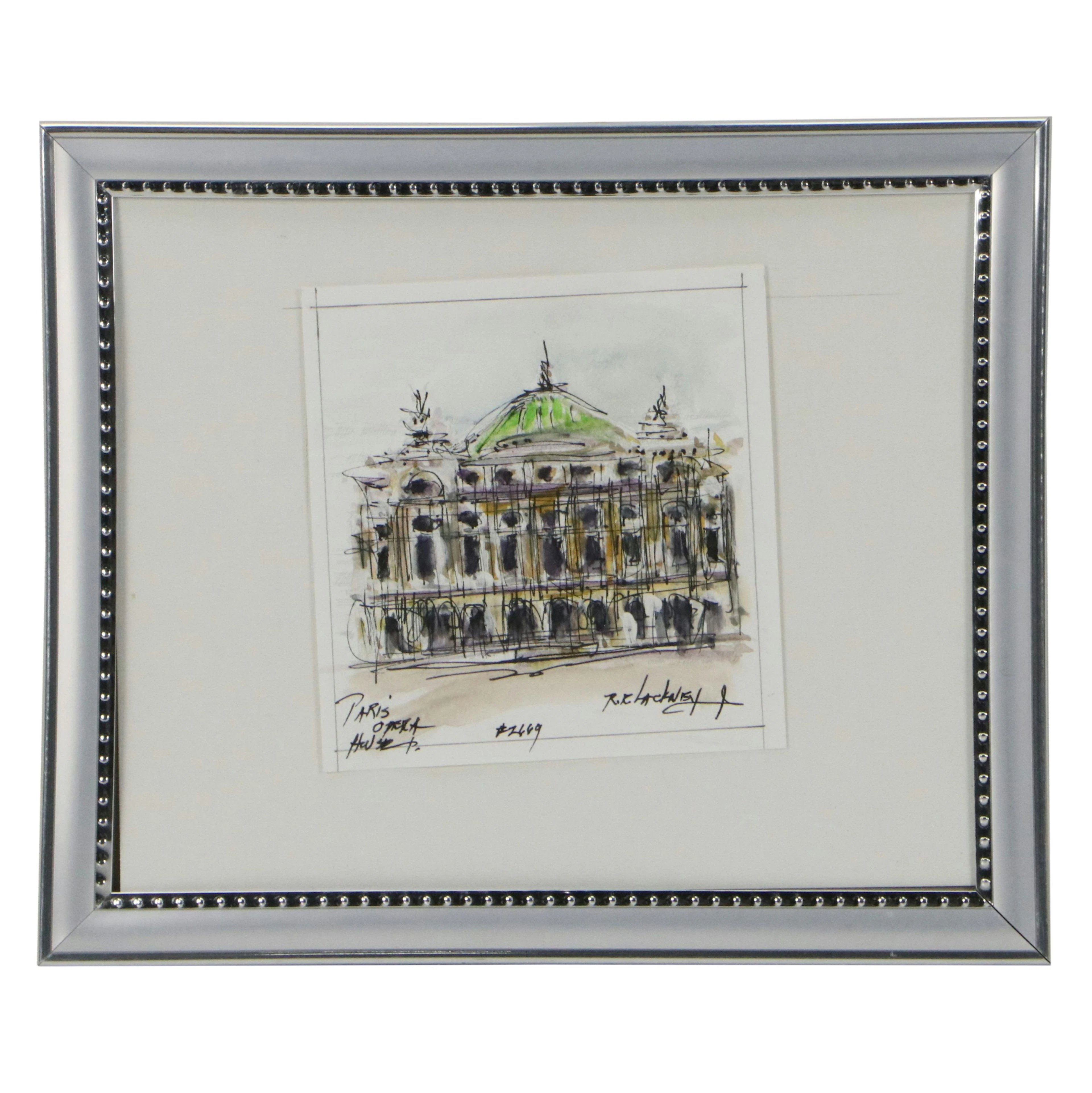 Robert Lackney Watercolor Painting "Paris Opera House"