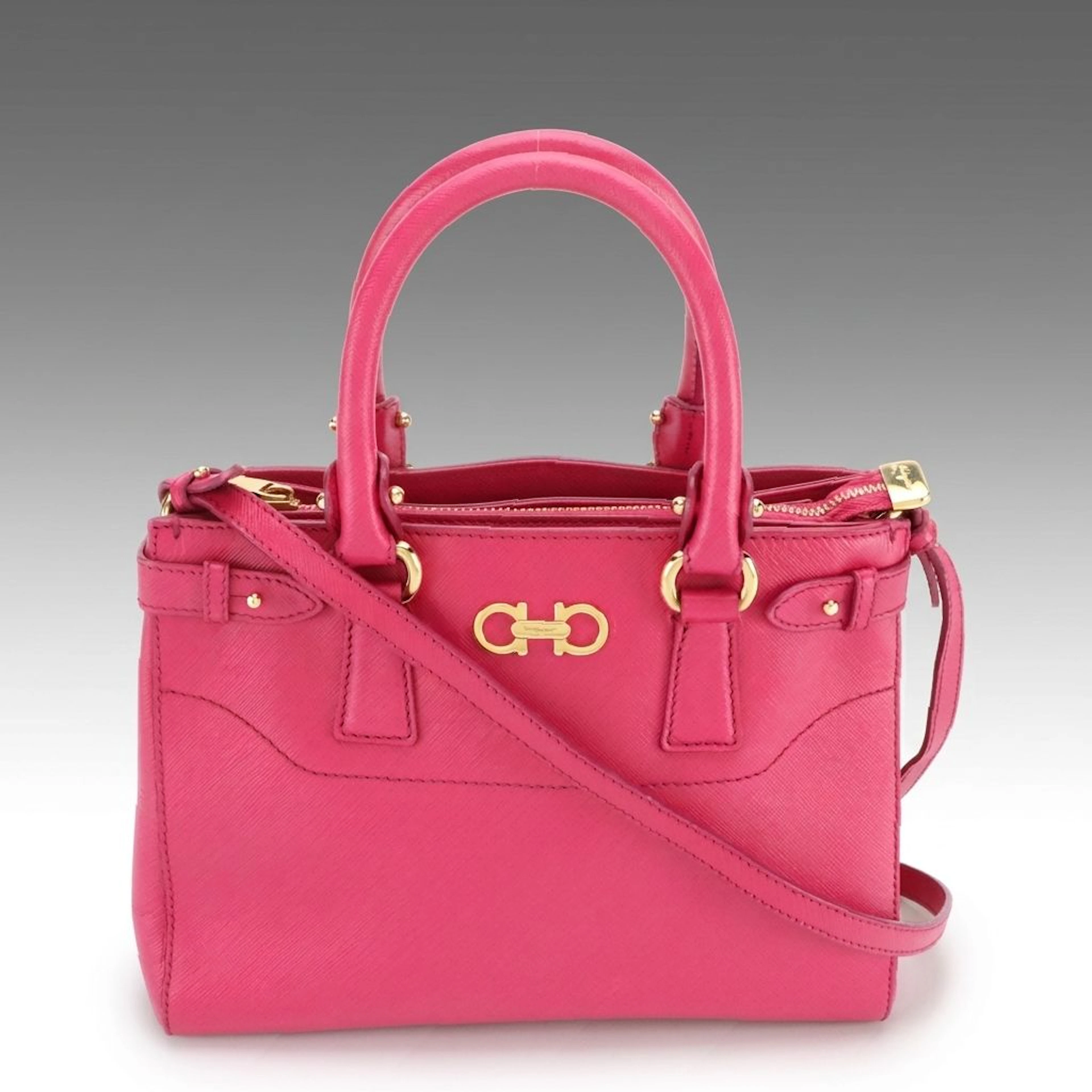 Salvatore Ferragamo Small Batik Two-Way Zip Tote Bag in Pink Saffiano Leather