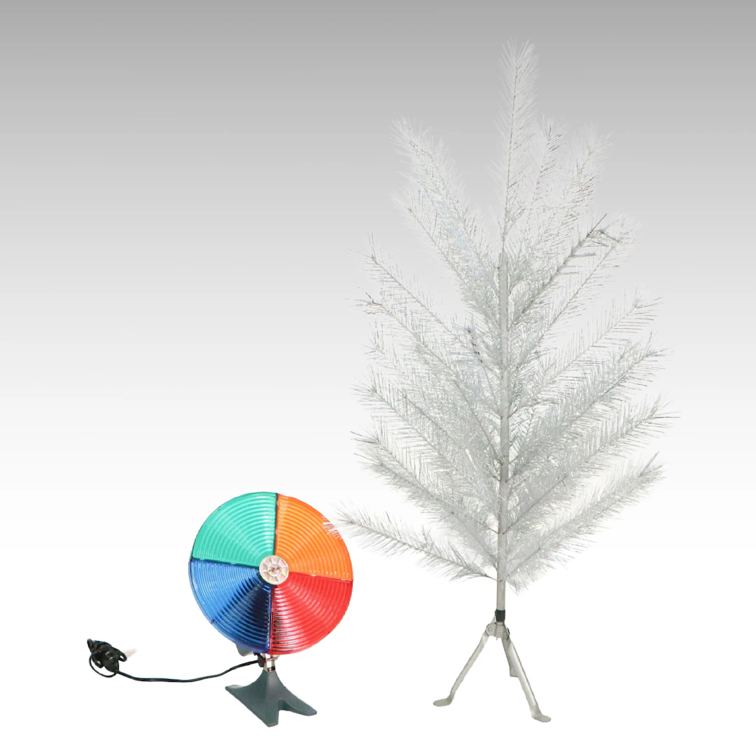 Rotating Color Light with Faux Aluminum Christmas Tree, 21st Century