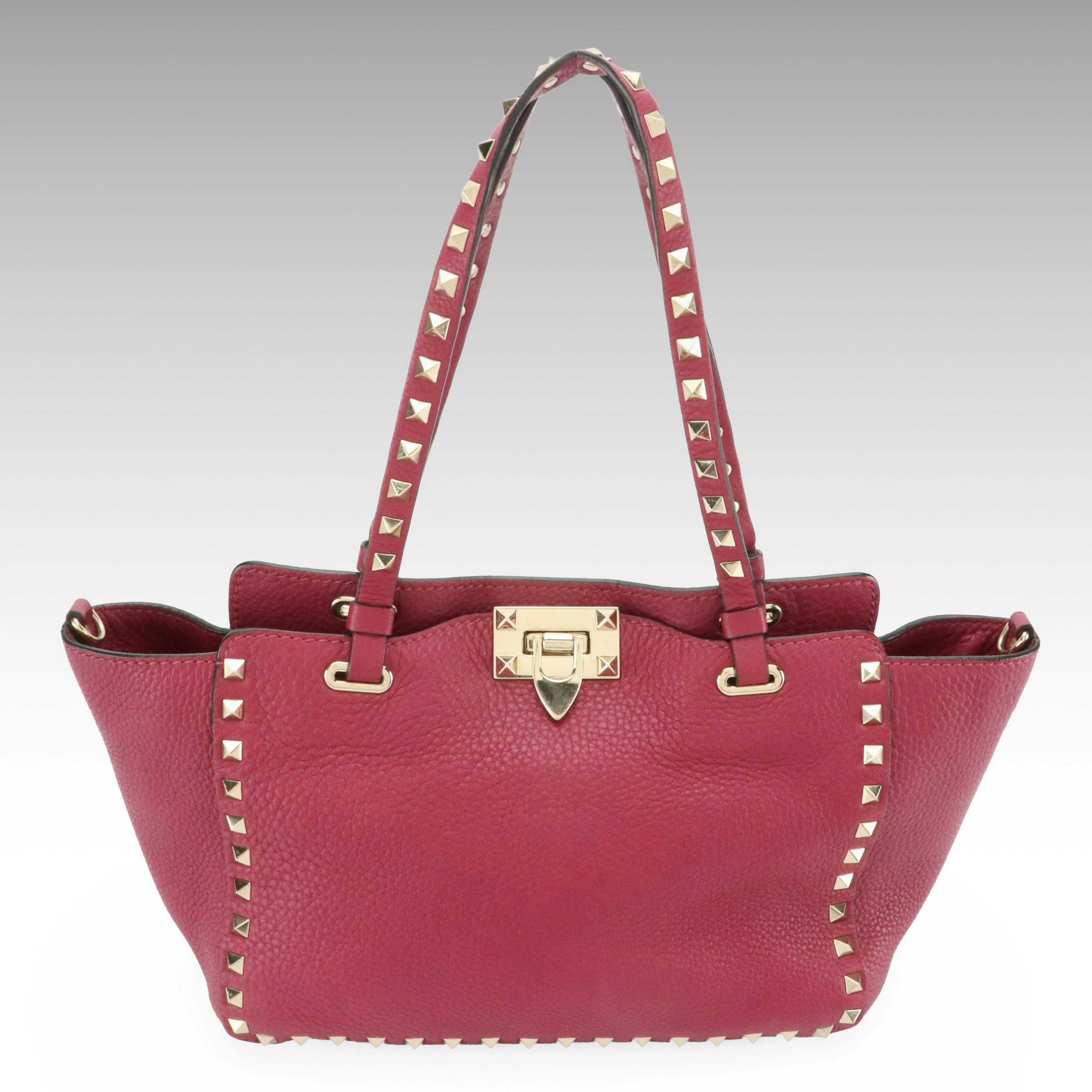 Valentino Garavani Rockstud Two-Way Tote Bag in Magenta Grained Calfskin