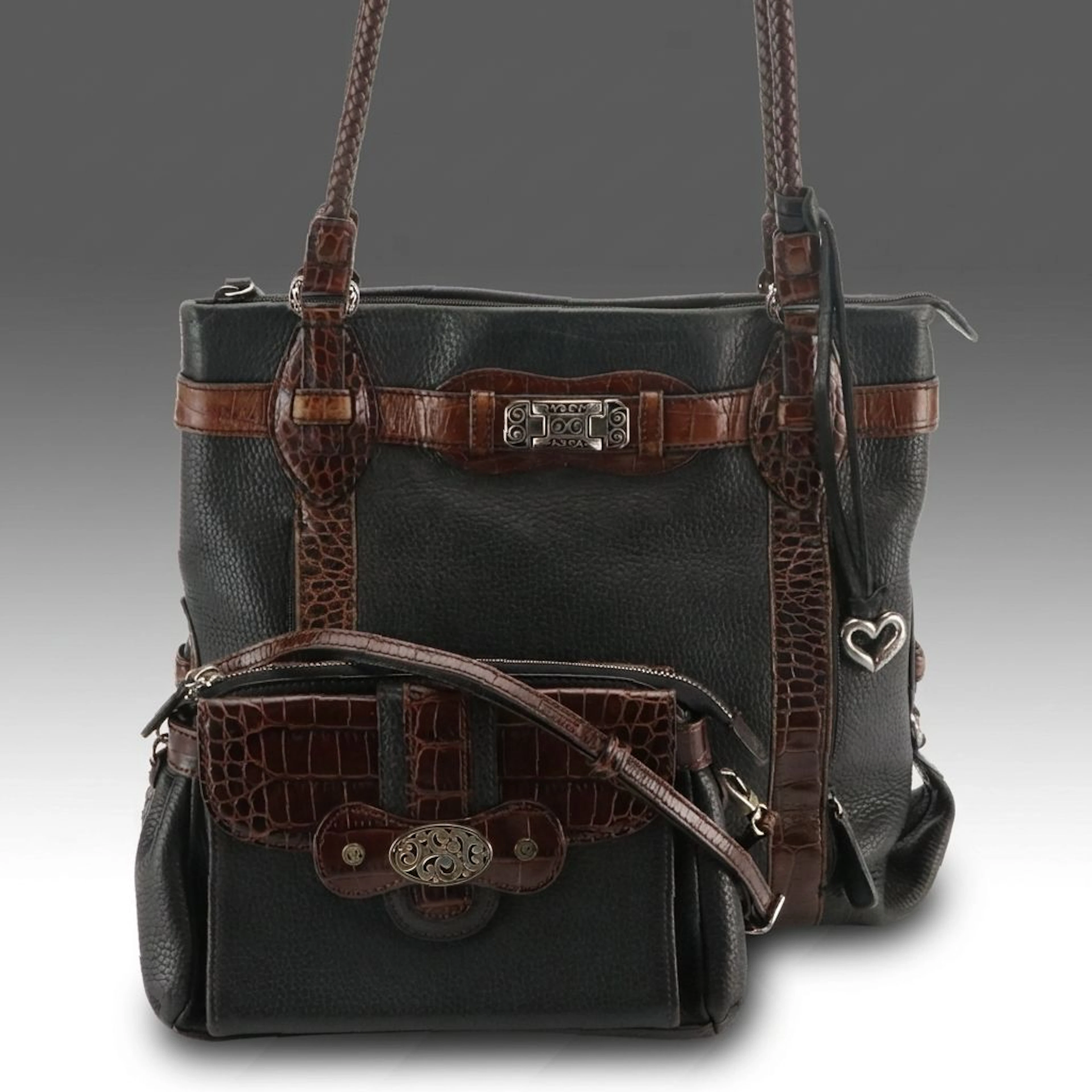 Brighton Zip Tote Bag and Crossbody Bag in Crocodile Embossed Leather