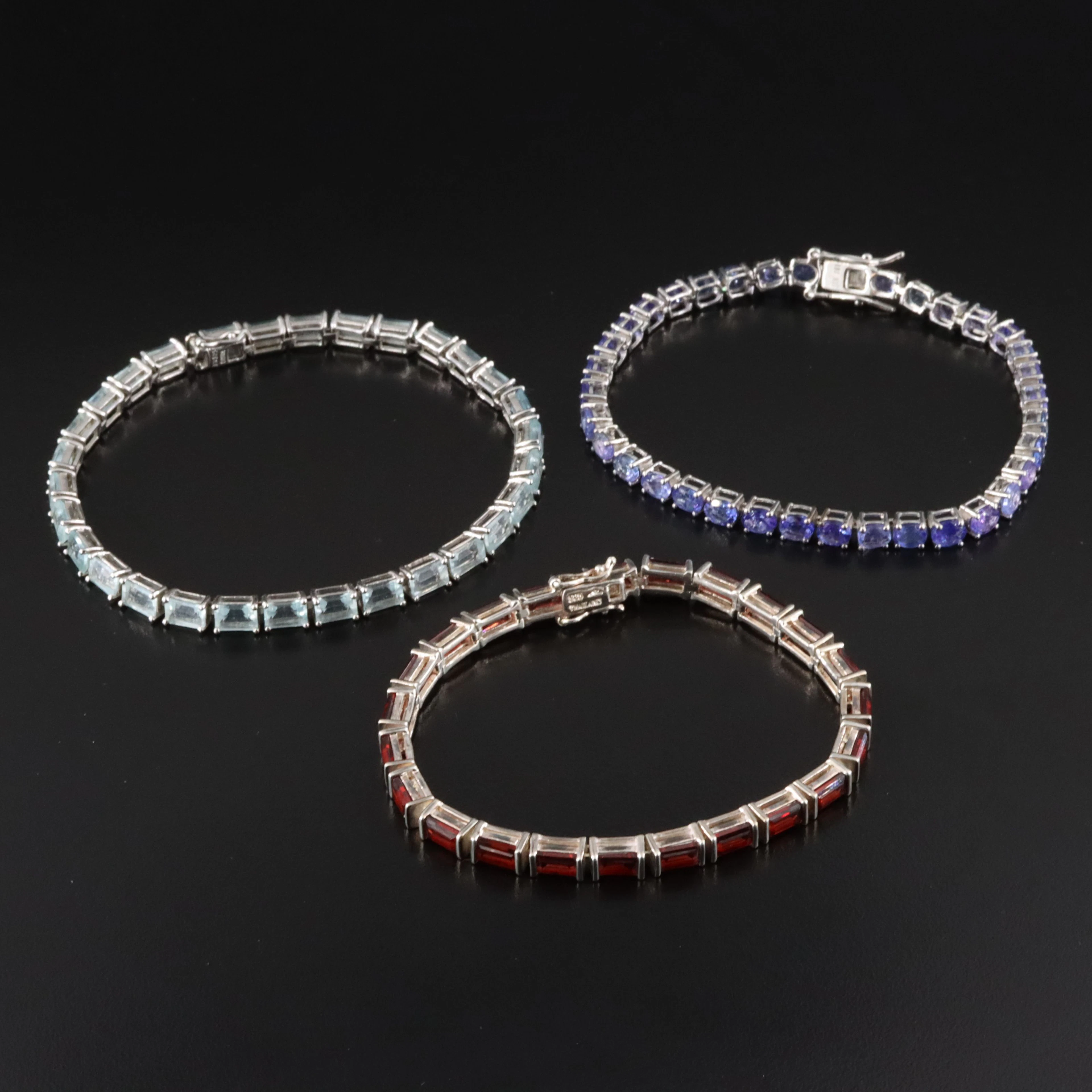 Sterling Aquamarine, Tanzanite & Garnet Line Bracelet