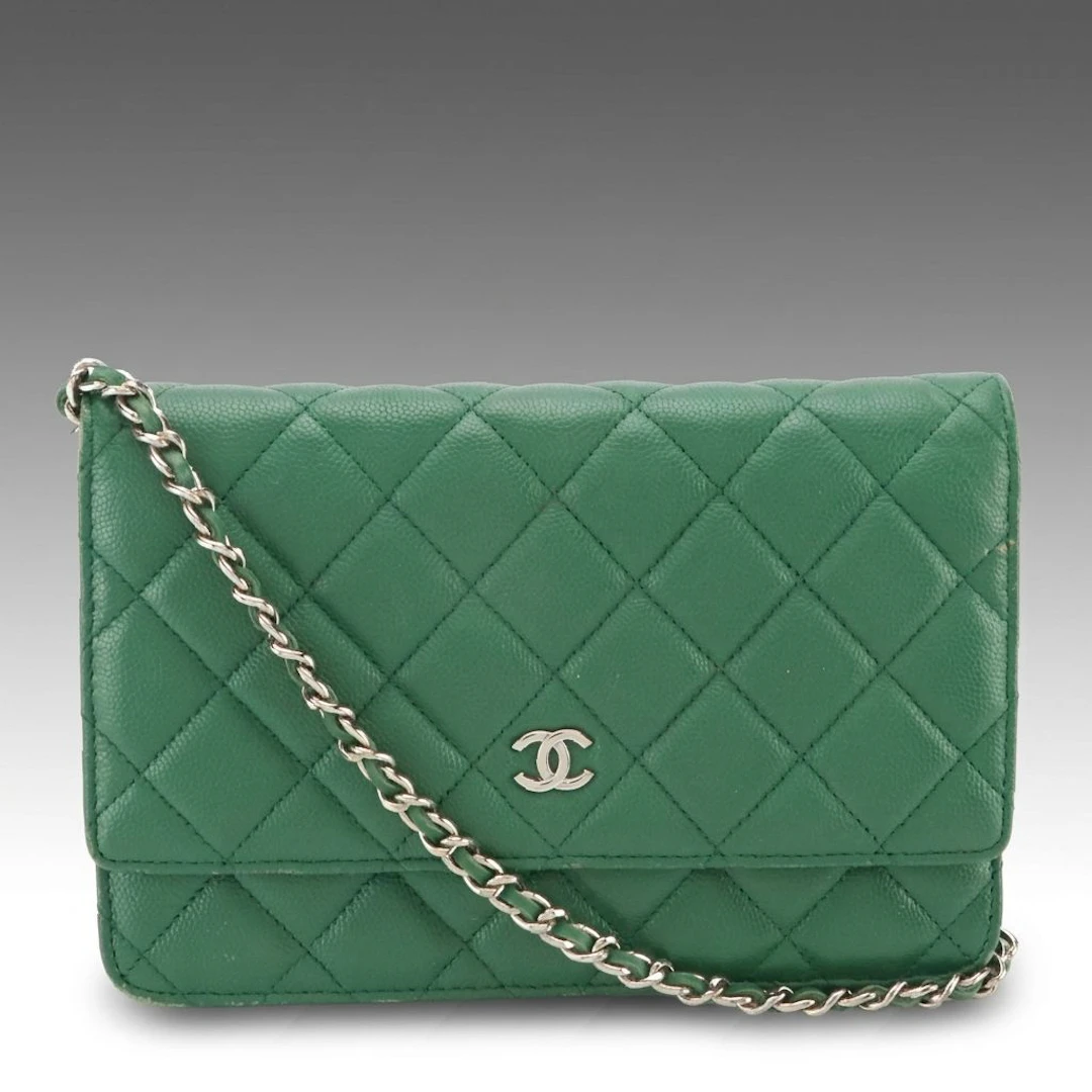 Chanel Classic Wallet on Chain in Green Quilted Caviar Leather