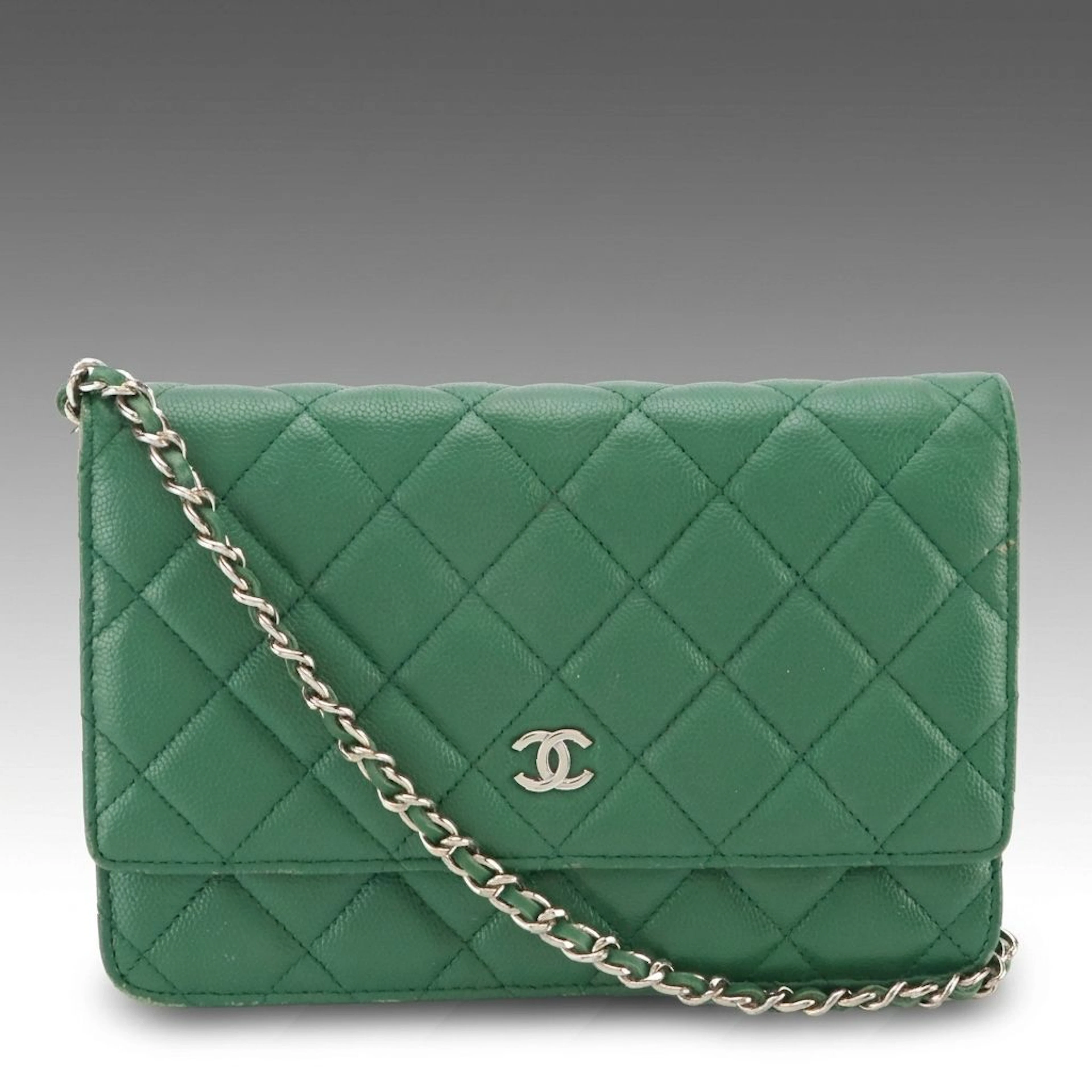 Chanel Classic Wallet on Chain in Green Quilted Caviar Leather
