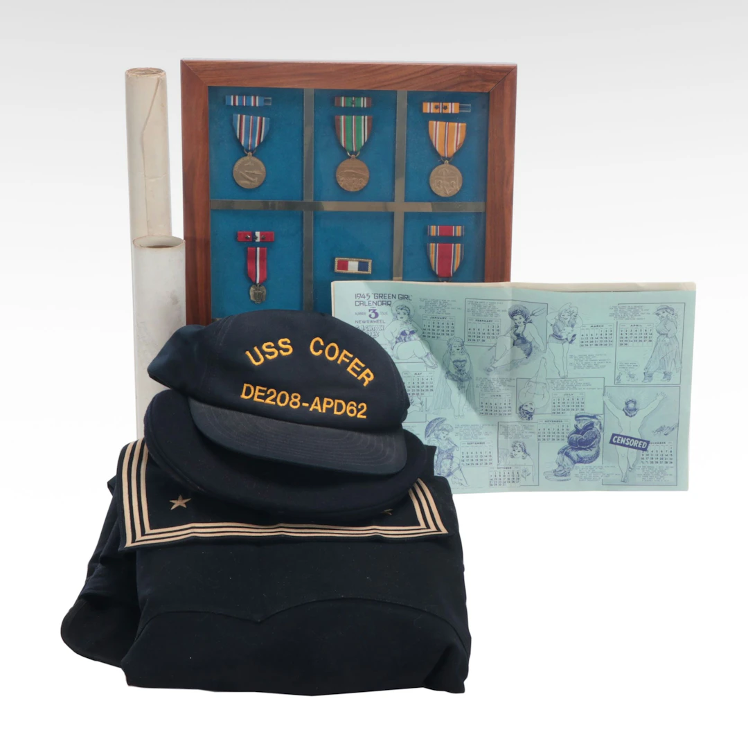 WWII Era U.S. Navy Dress Uniform and Medals with Other Ephemera, Mid-20th C.