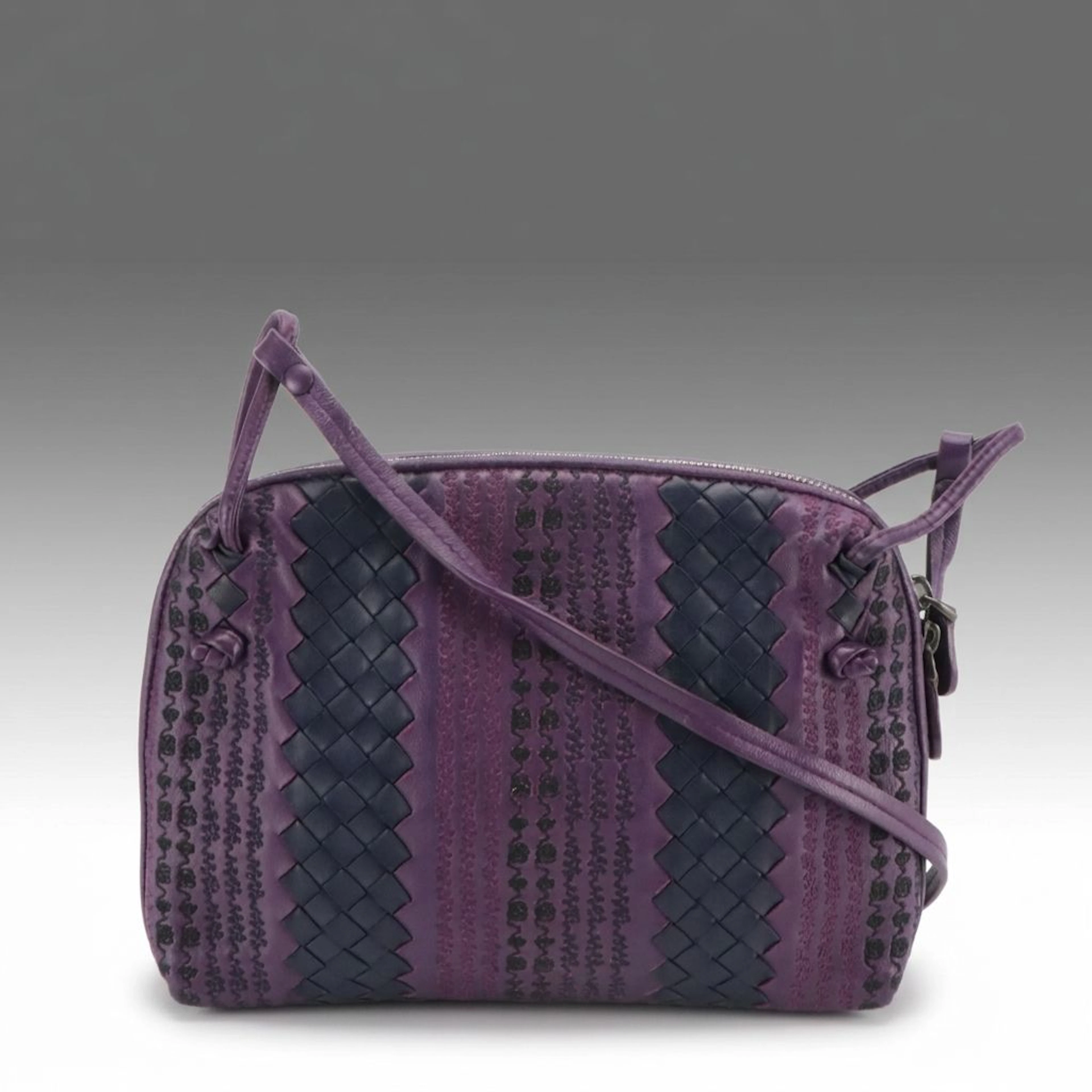 Bottega Veneta Purple Embroidered and Intrecciato Leather Crossbody Bag