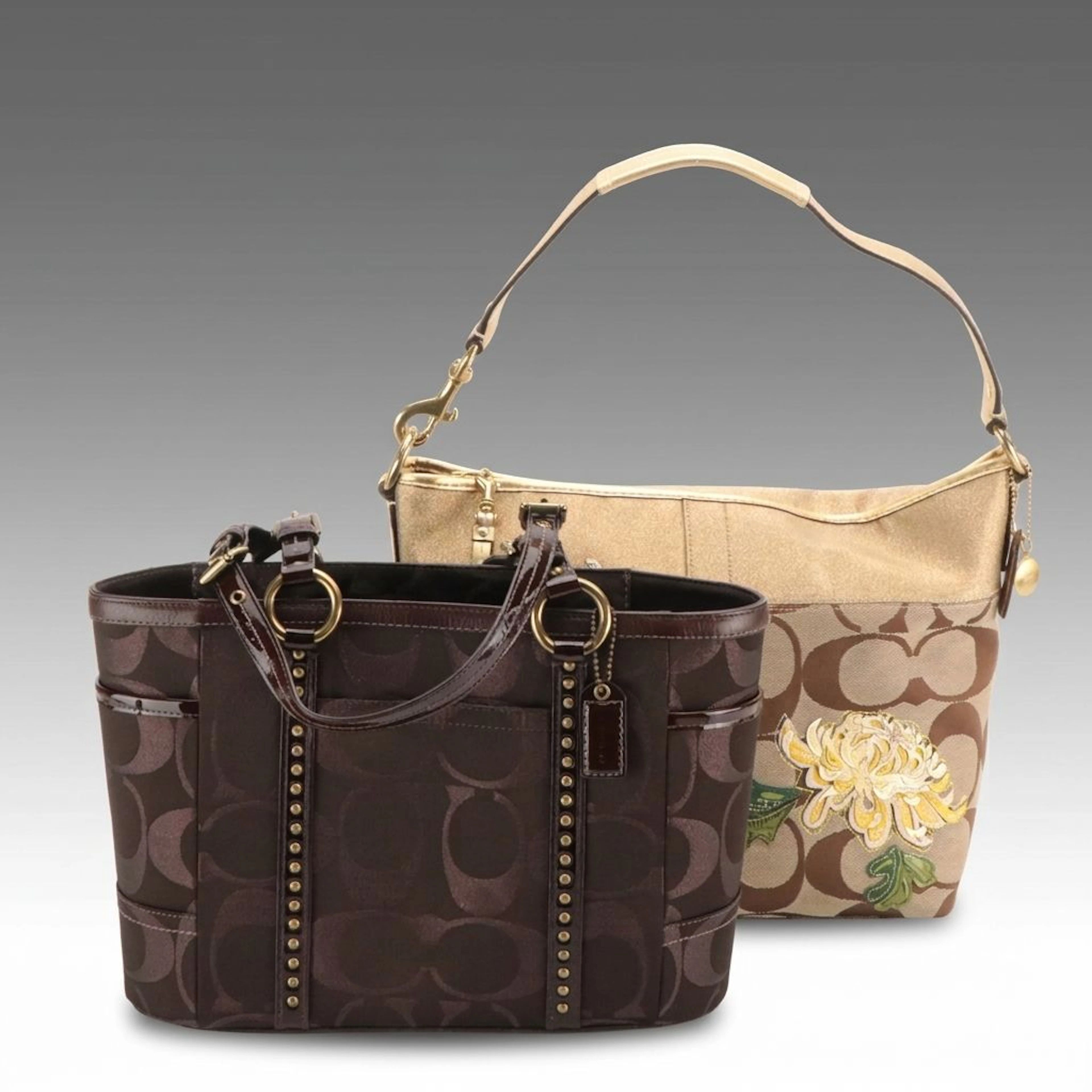 Coach Signature Canvas Floral Appliqué and Studded Gallery Tote Bags