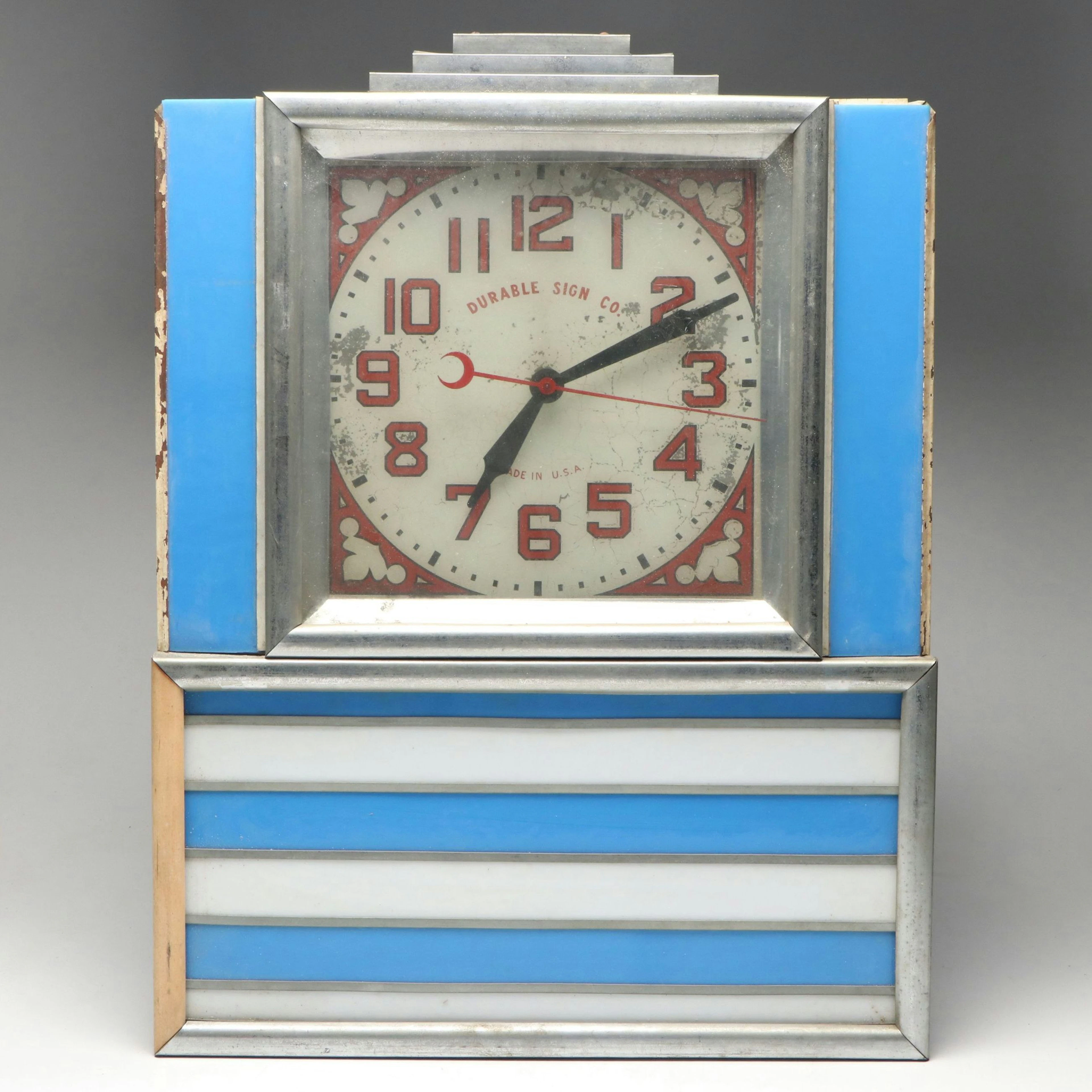 Durable Sign Co. Art Deco Lighted Advertising Electric Clock, Mid-20th C.