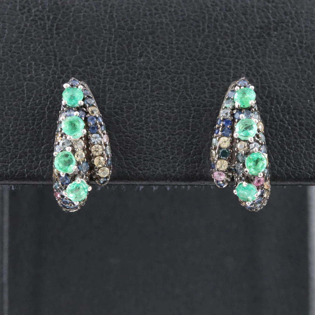Sterling Emerald and Sapphire Earrings
