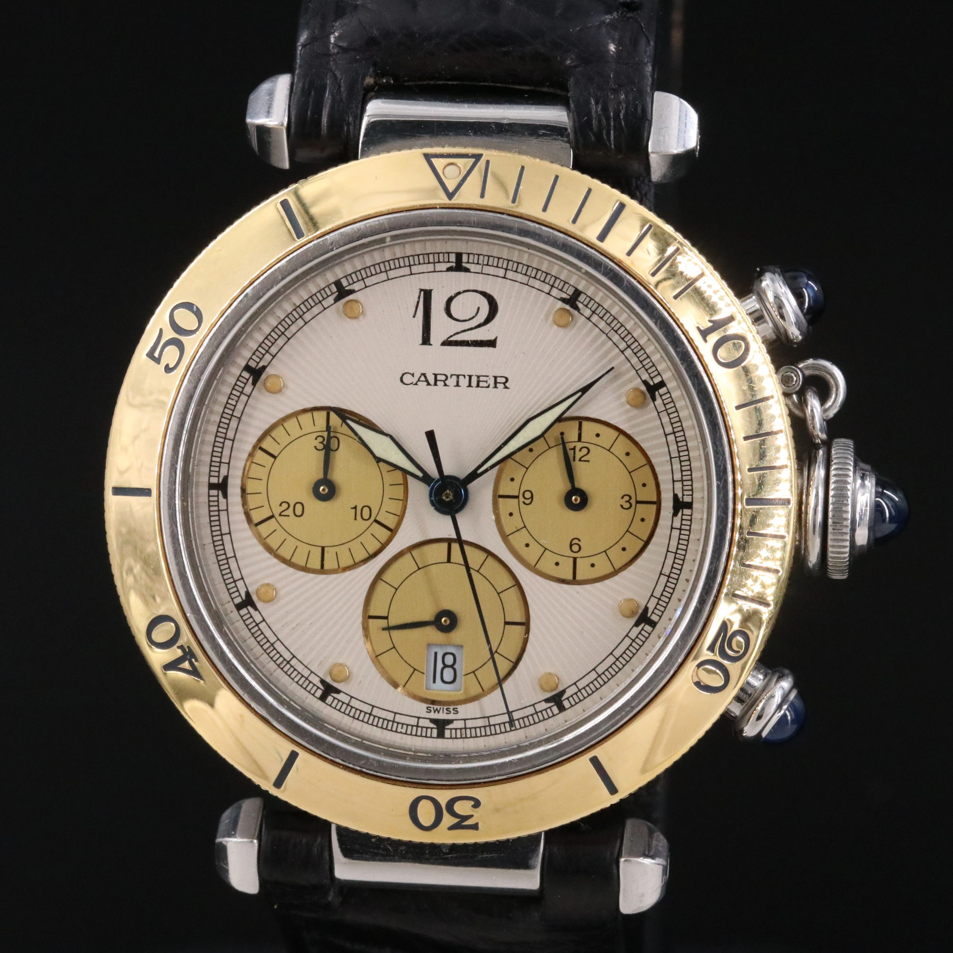 Cartier Pasha Chronograph 18K Gold and Steel 38mm ref.1032 Quartz Watch