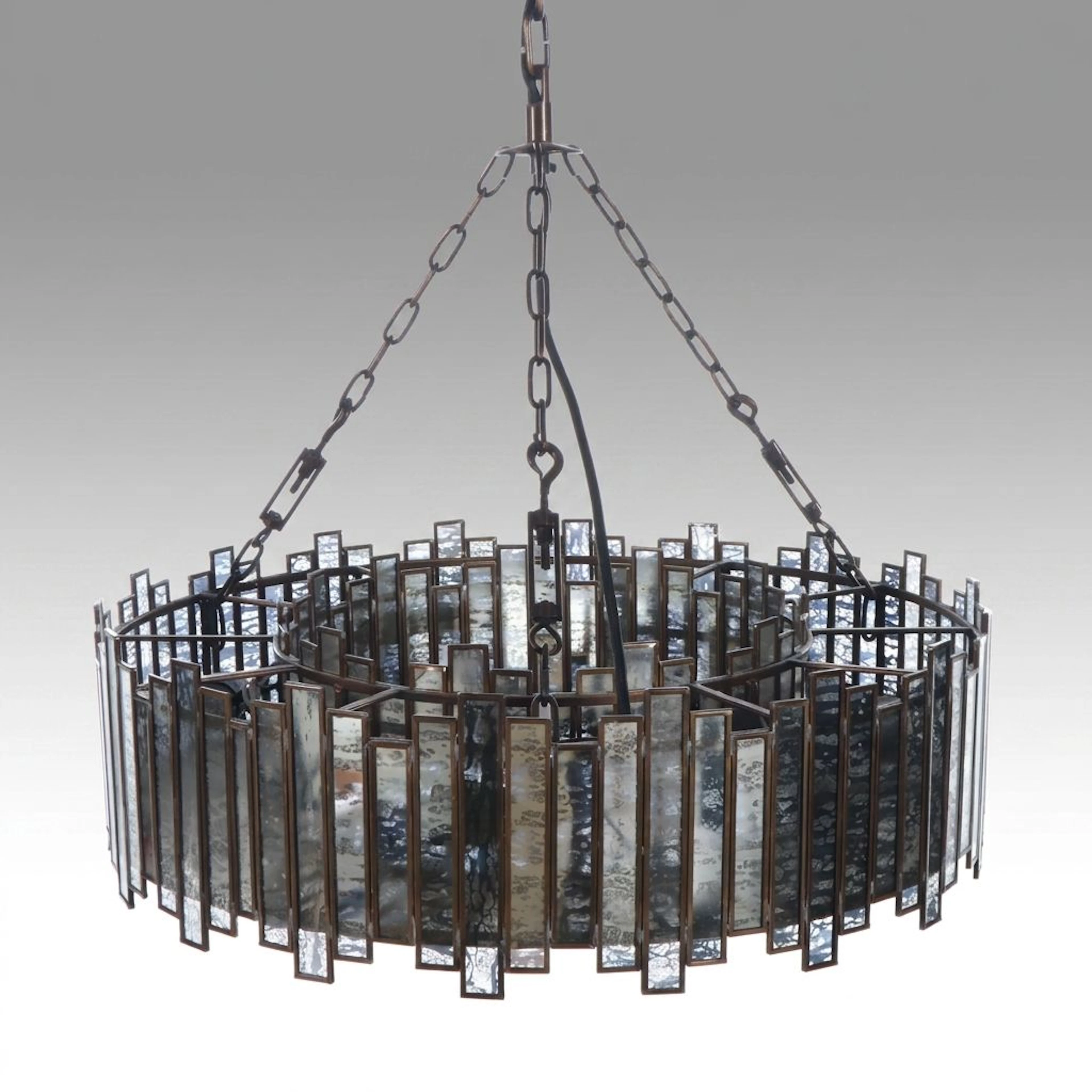 Arhaus "Laila" Antiqued Glass and Copper Finished Brass Chandelier