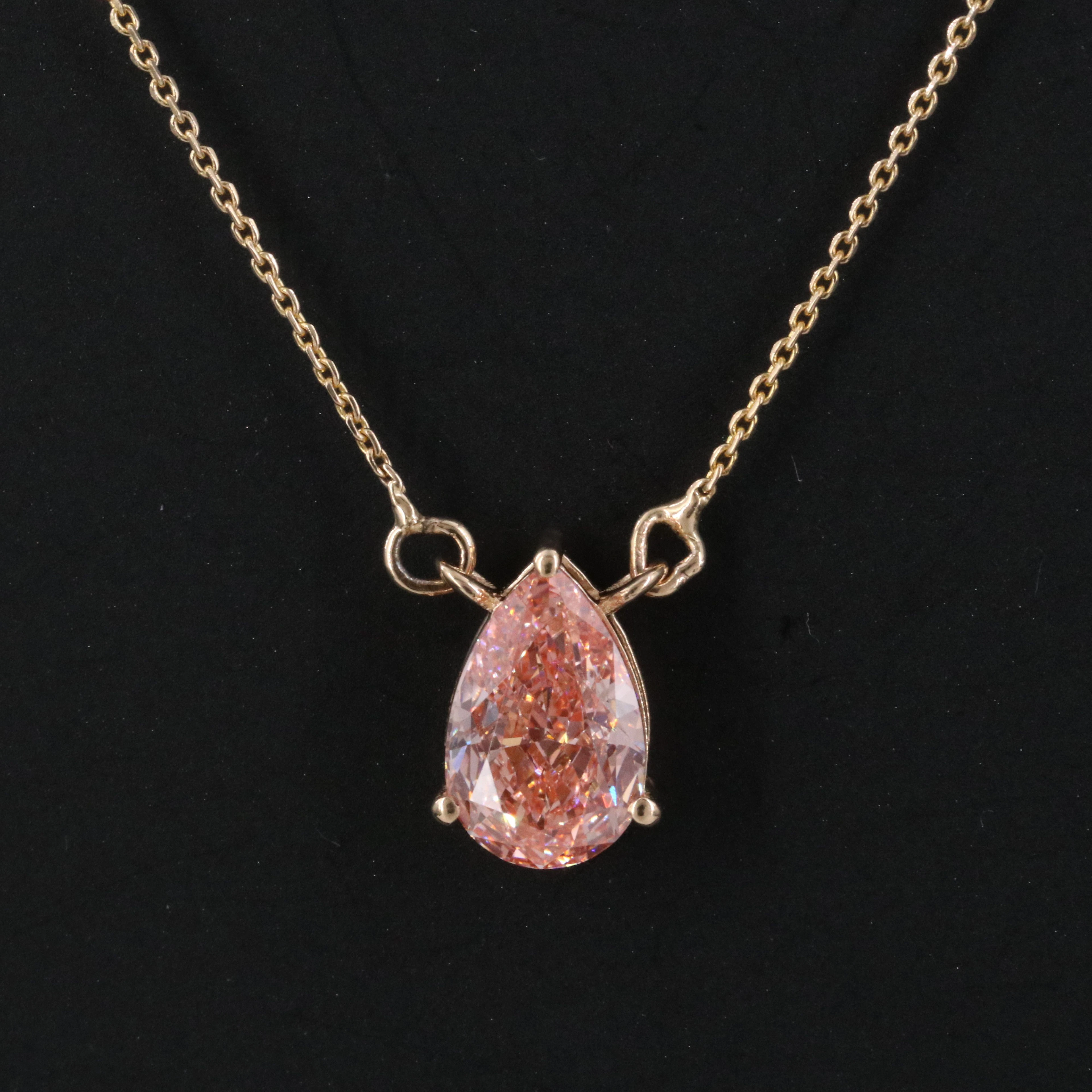 14K 2.03 CT Lab Grown Fancy Vivid Pink Diamond Necklace with IGI Report