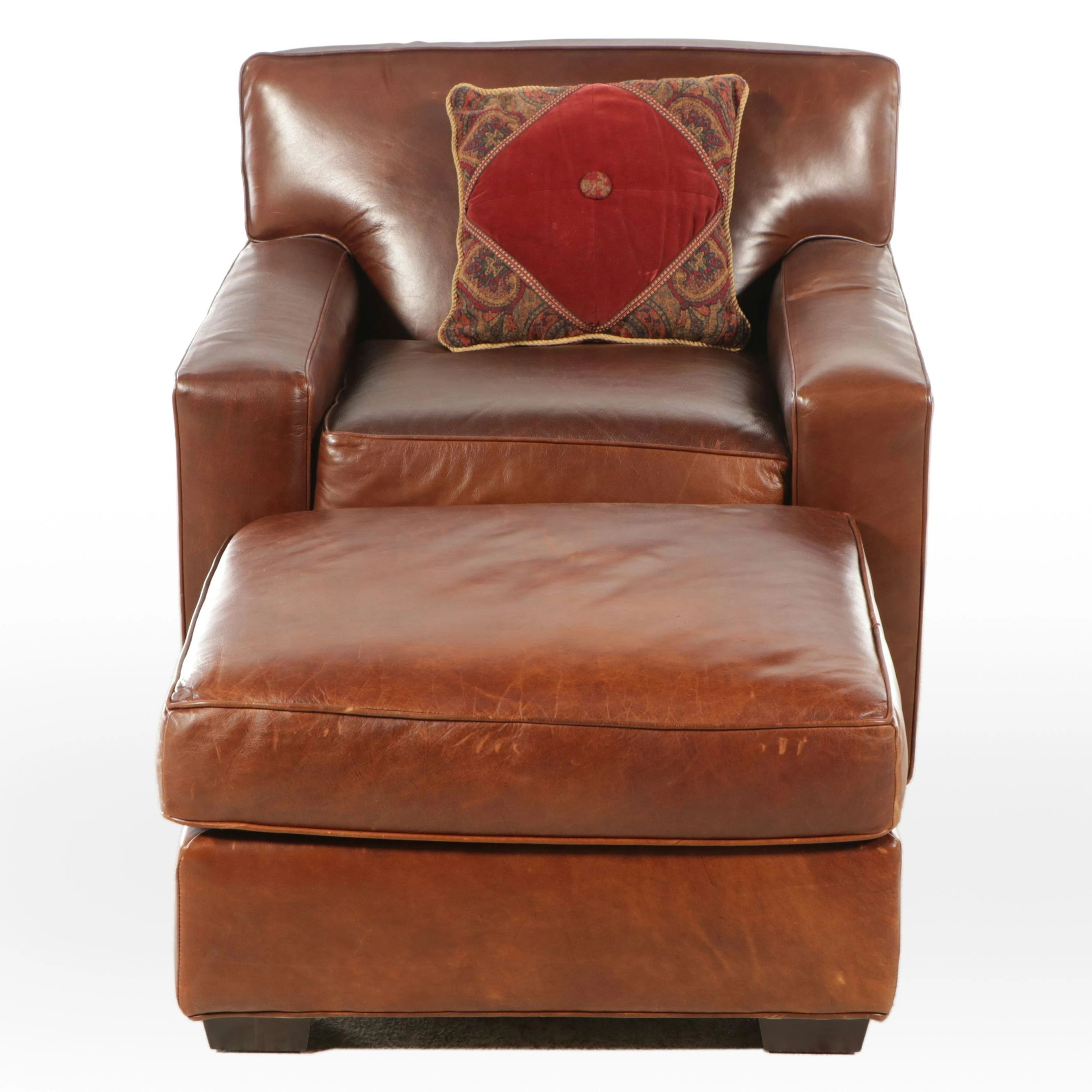 Mitchell Gold for Restoration Hardware Brown Leather Lounge Chair with Ottoman