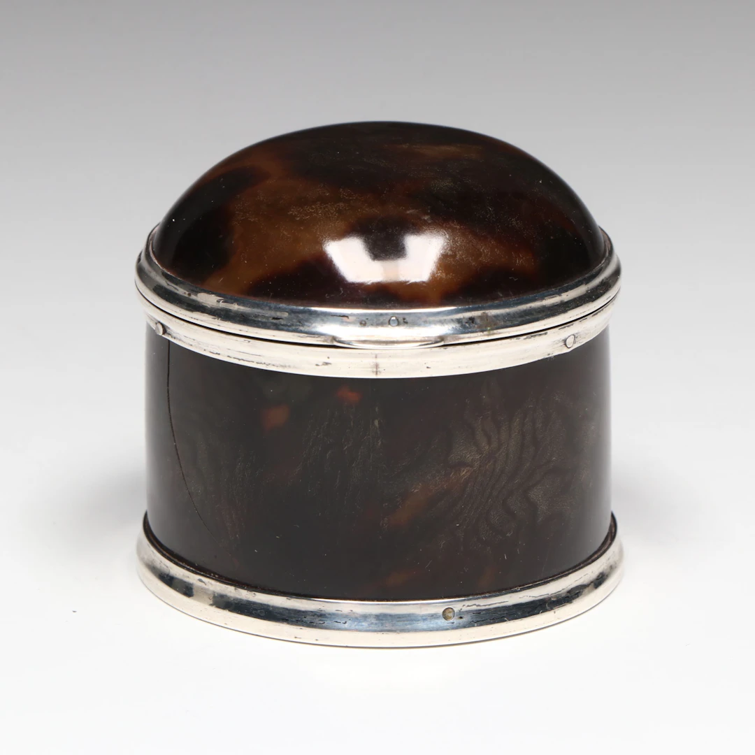 Antique English Sterling Silver Mounted Tortoiseshell Box