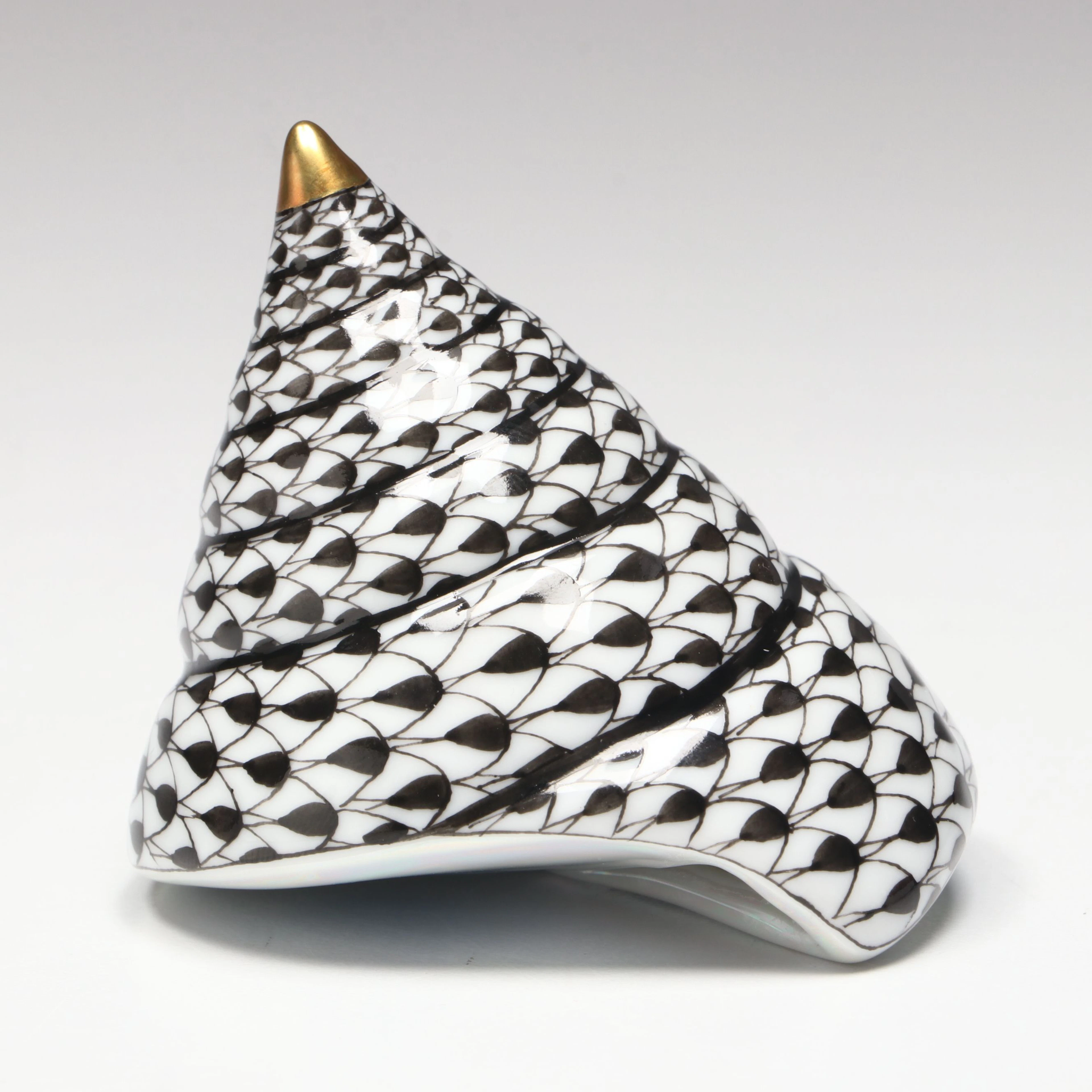 Herend Black Fishnet with Gold "Trochus Shell" Porcelain Figurine