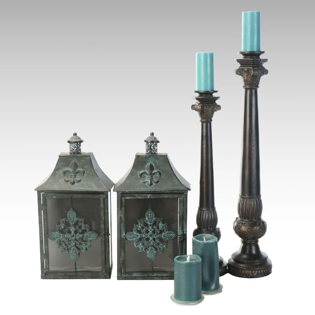 French Country Style Pillar Candle Holders, Lanterns and Candles