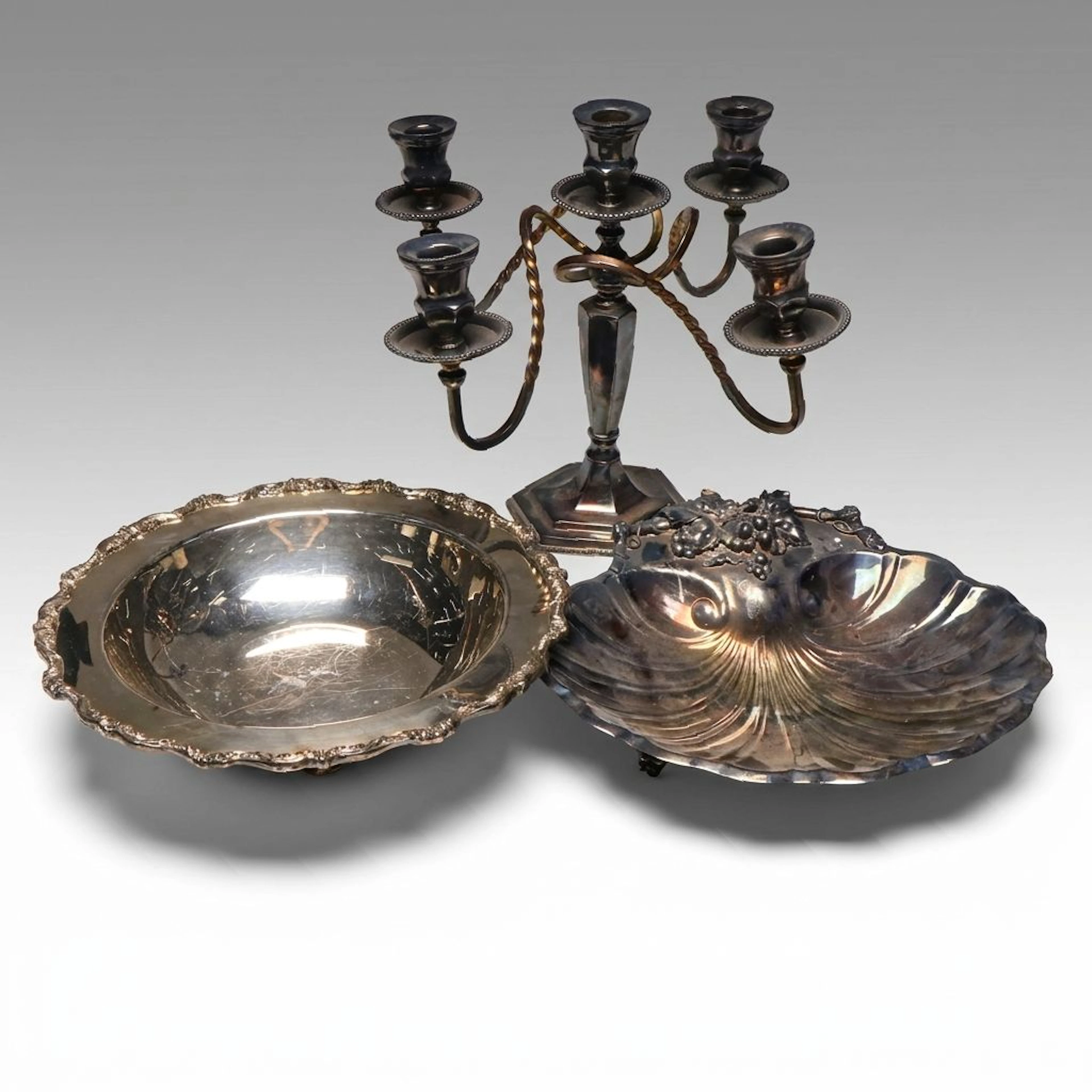 Reed & Barton with Other Silver Plate Bowls and Candelabra, Mid to Late 20th C.