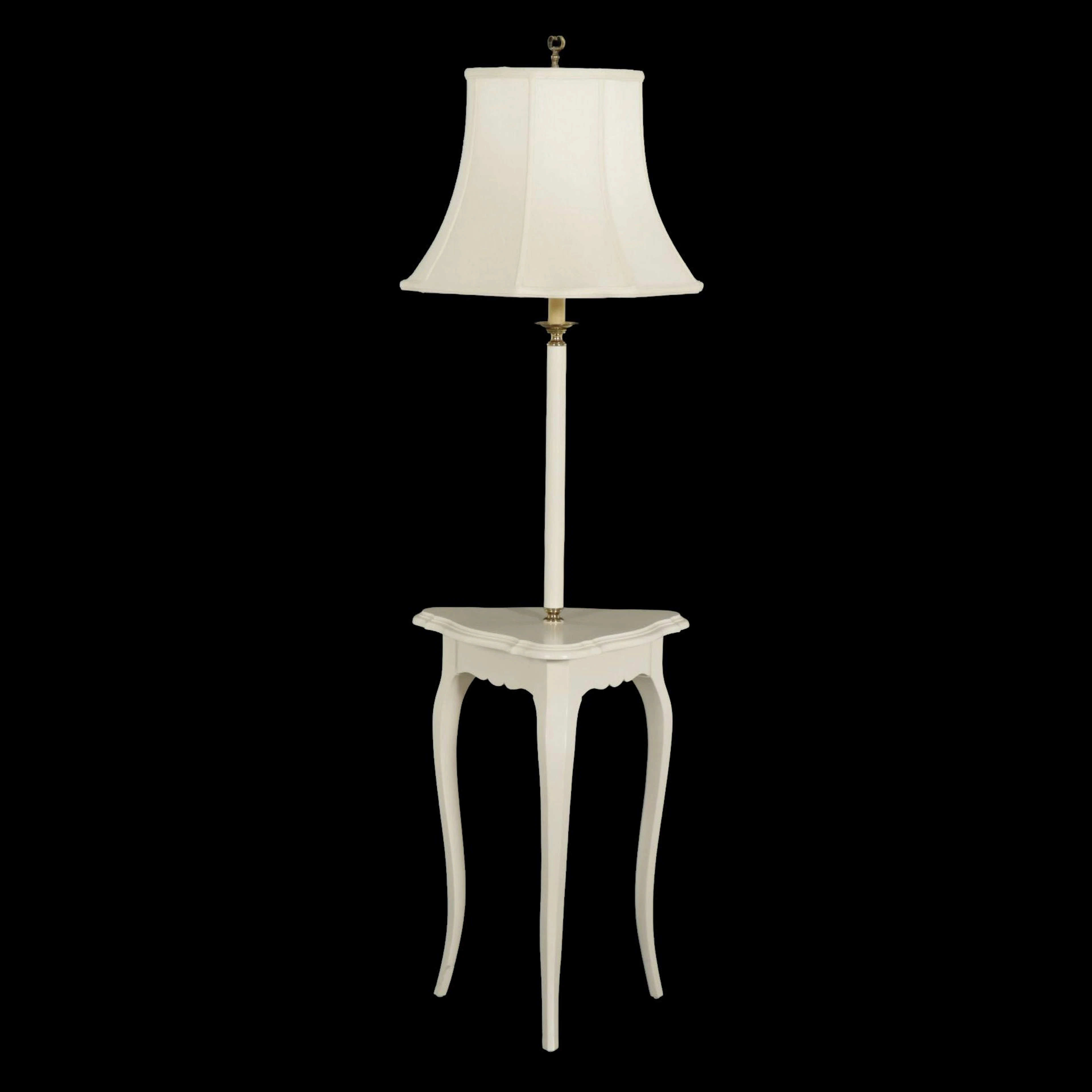 Queen Anne Style White Triangle Table Floor Lamp with Bell Shade