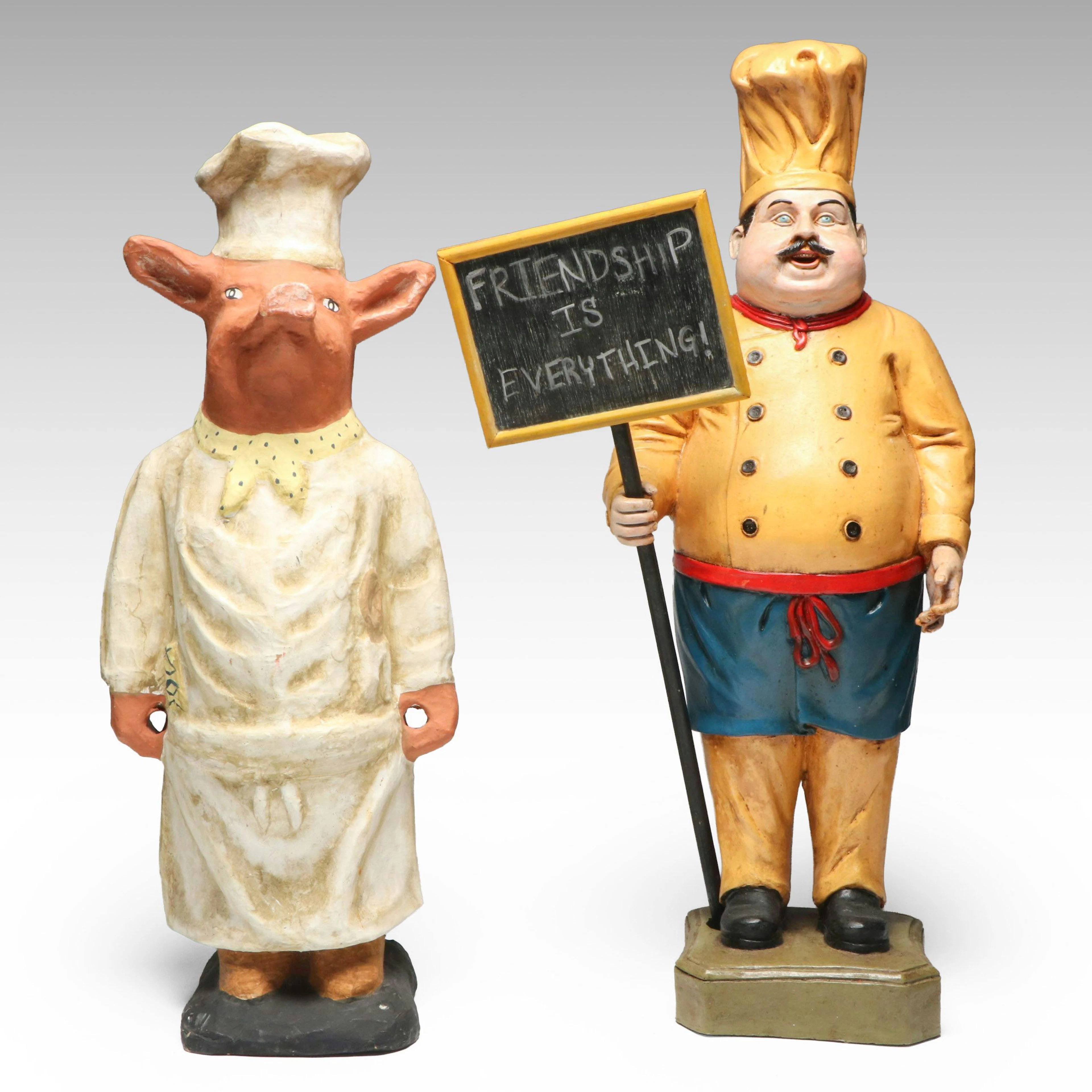 Vintage Style "Friendship Is Everything" Man and Pig Chef Floor Figures
