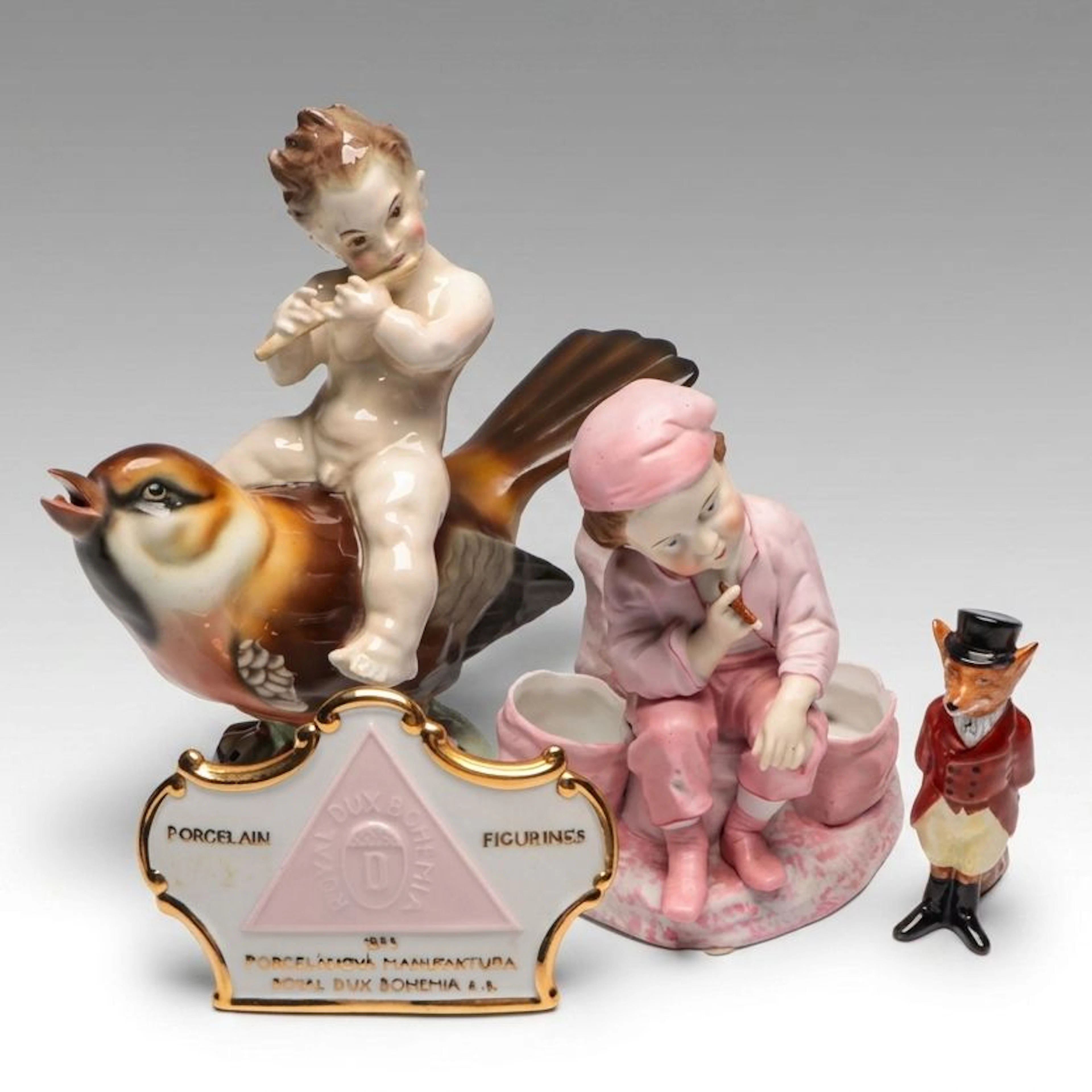 Josef Kostial for Goldscheider Figurine with More Porcelain Figurines and Vase