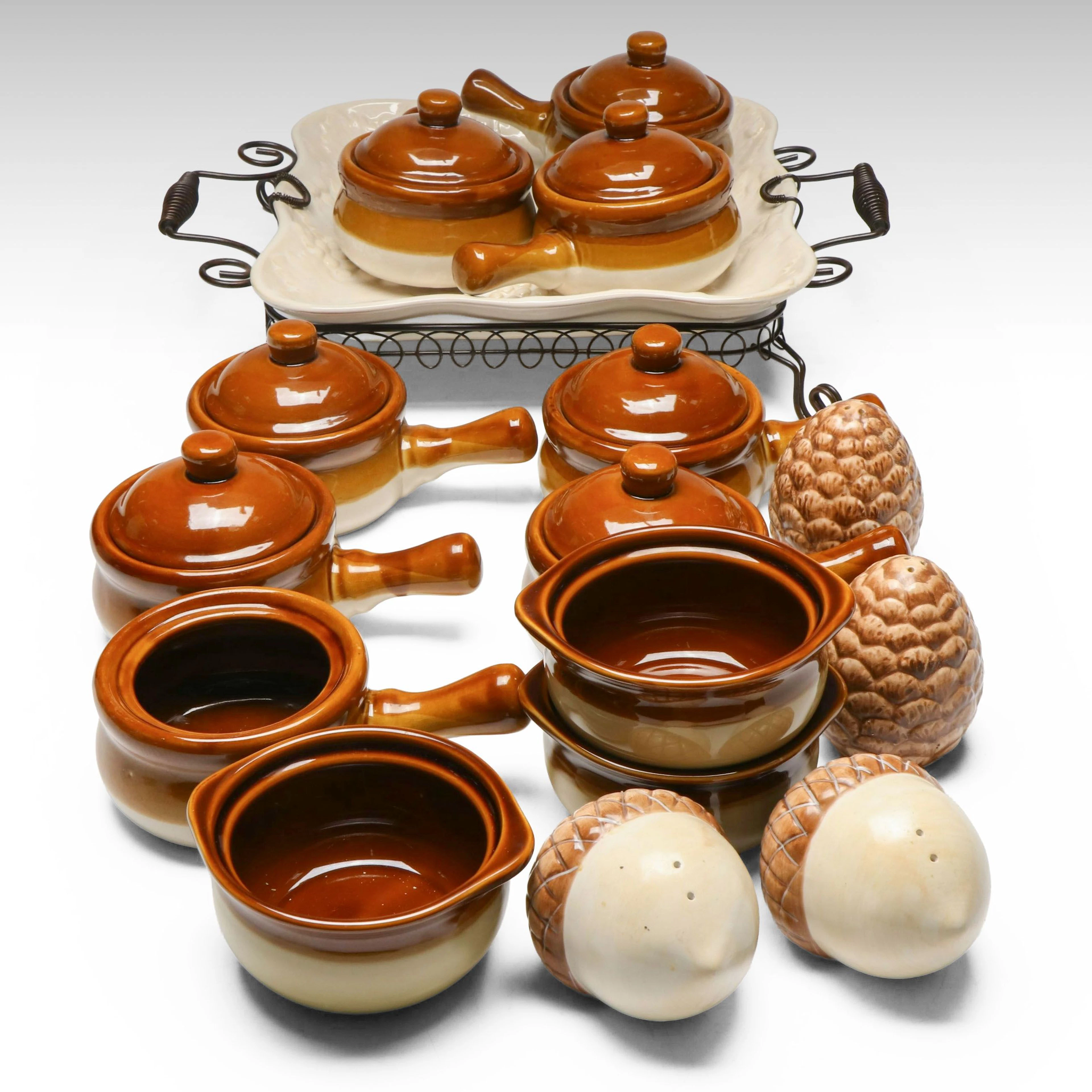 Glazed Ceramic Soup Crocks with More Rustic Autumn Themed Tableware