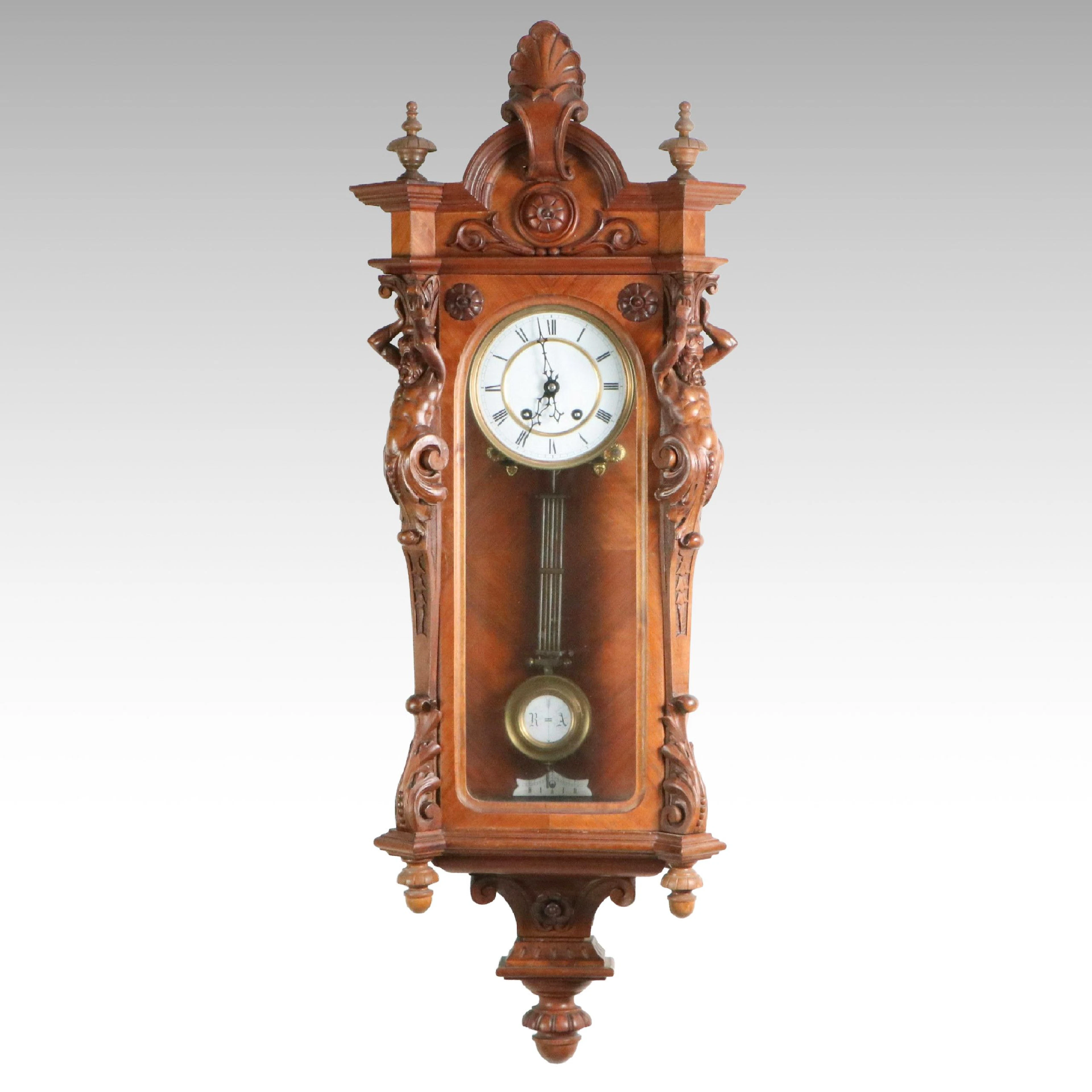 Victorian Style Hand-Carved Wood Regulator Wall Clock