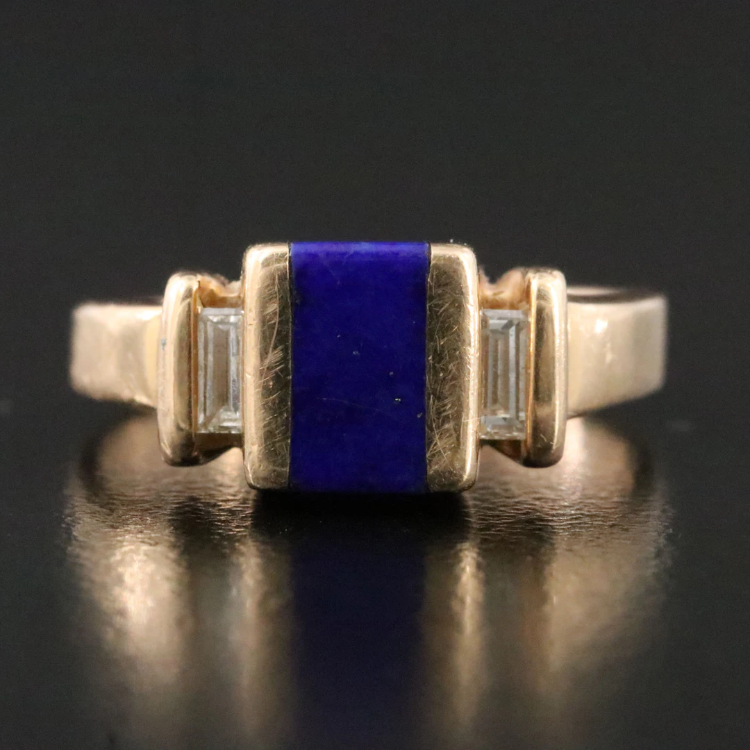 14K Lapis Lazuli and Diamond Ring
