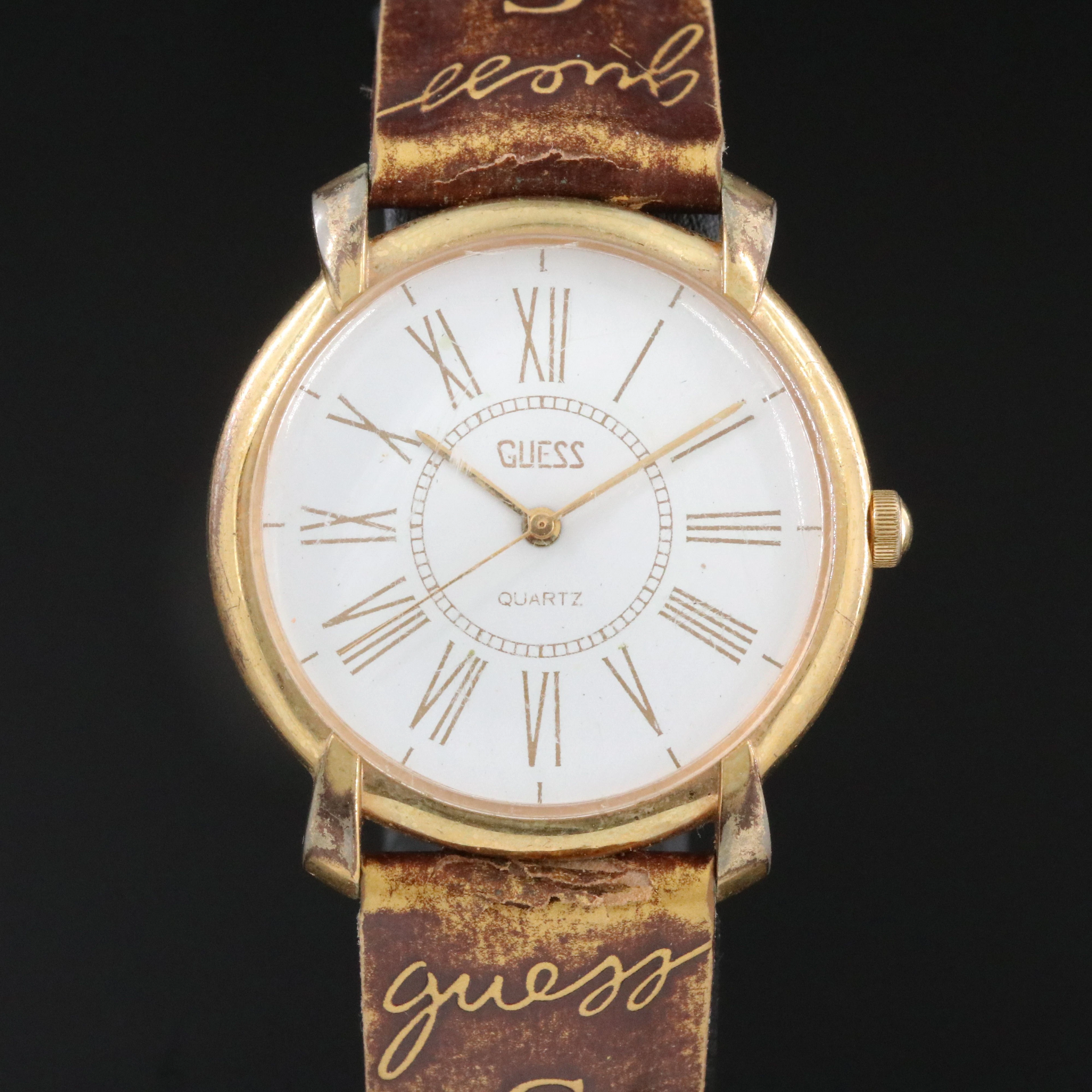 Neo-Vintage Guess Gold-Tone and White Dial Quartz Watch