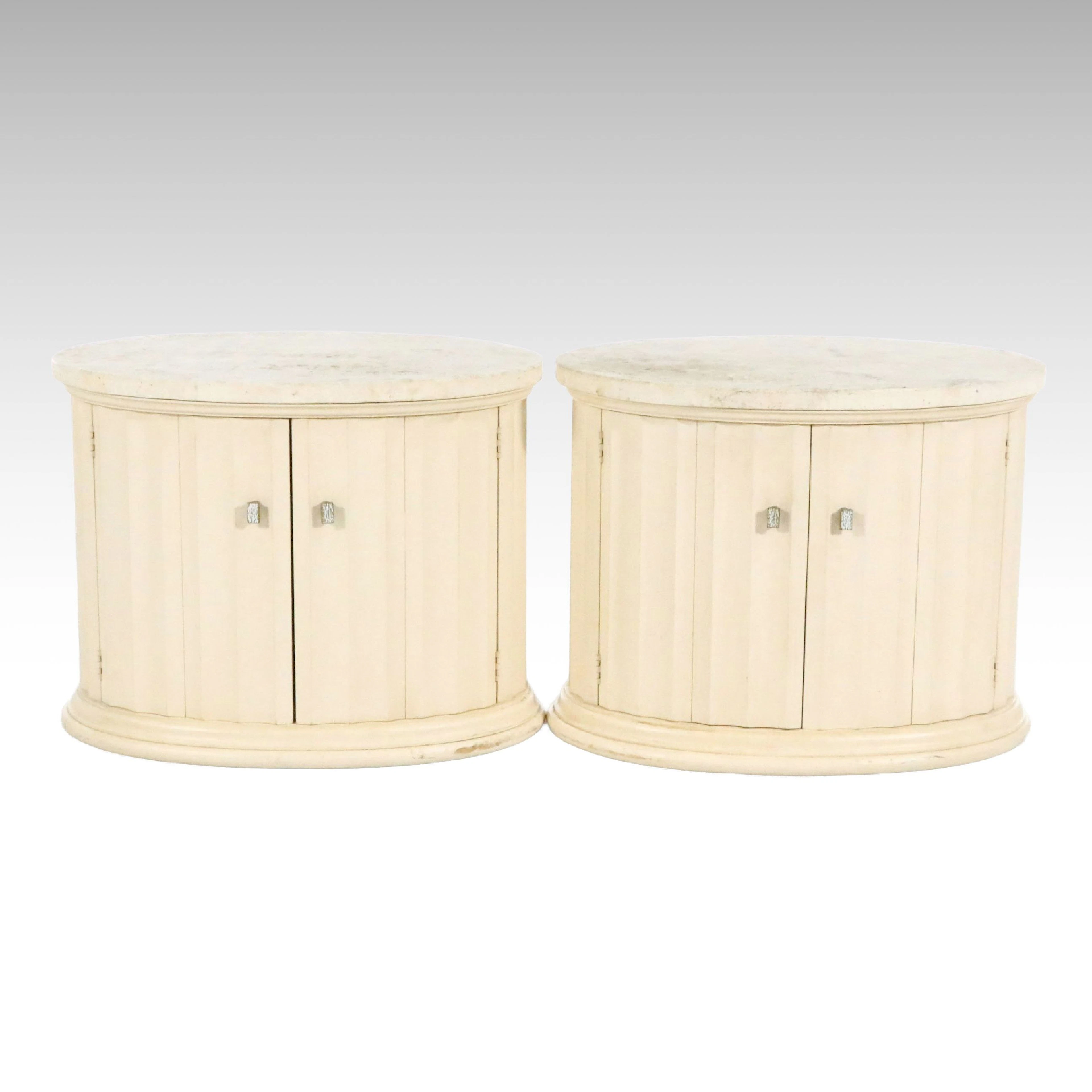 Pair of Cream Painted Oval Cabinet Side Tables, Late 20th Century