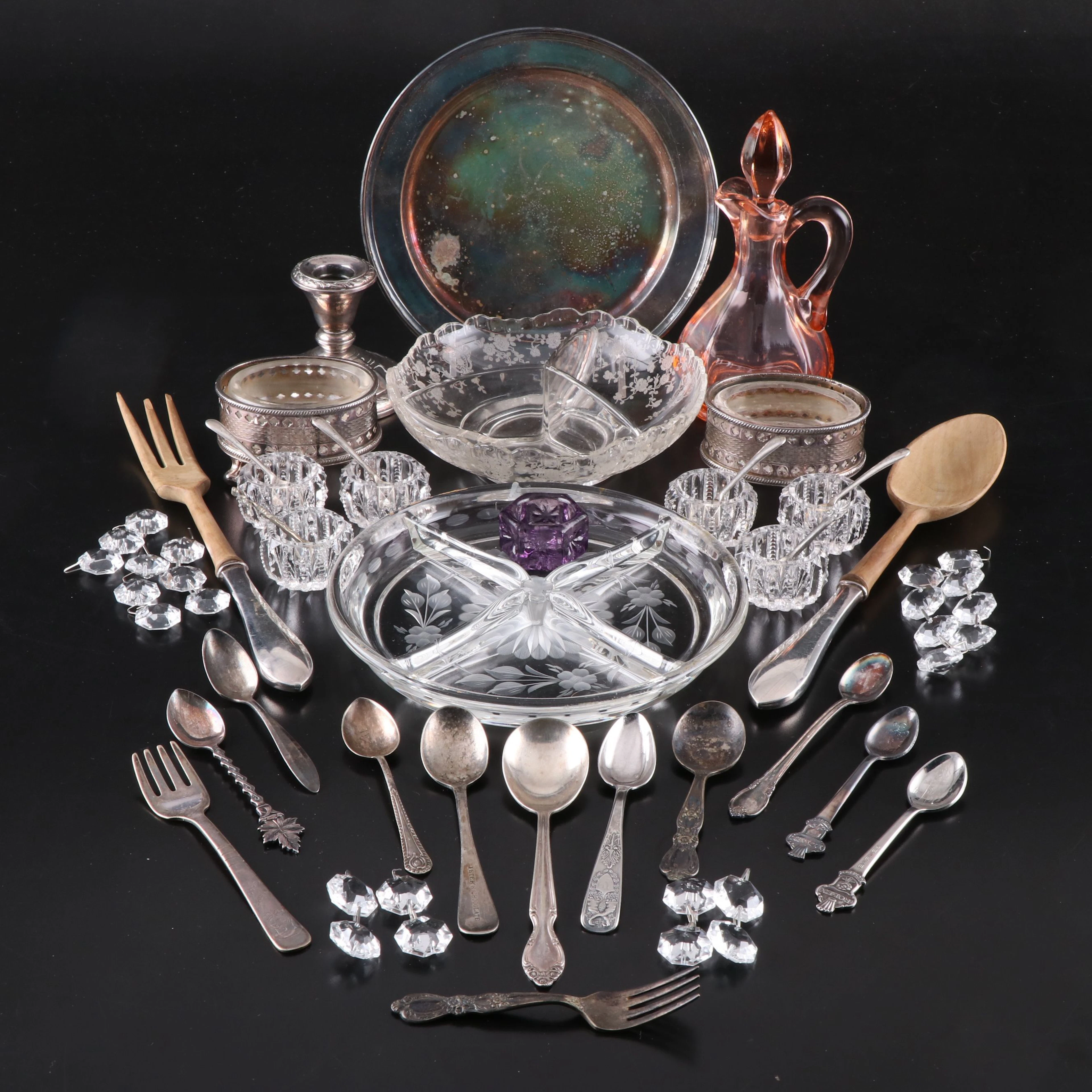 Russian 800 Silver Teaspoon with Sterling, Silver Plate and Glass Tableware