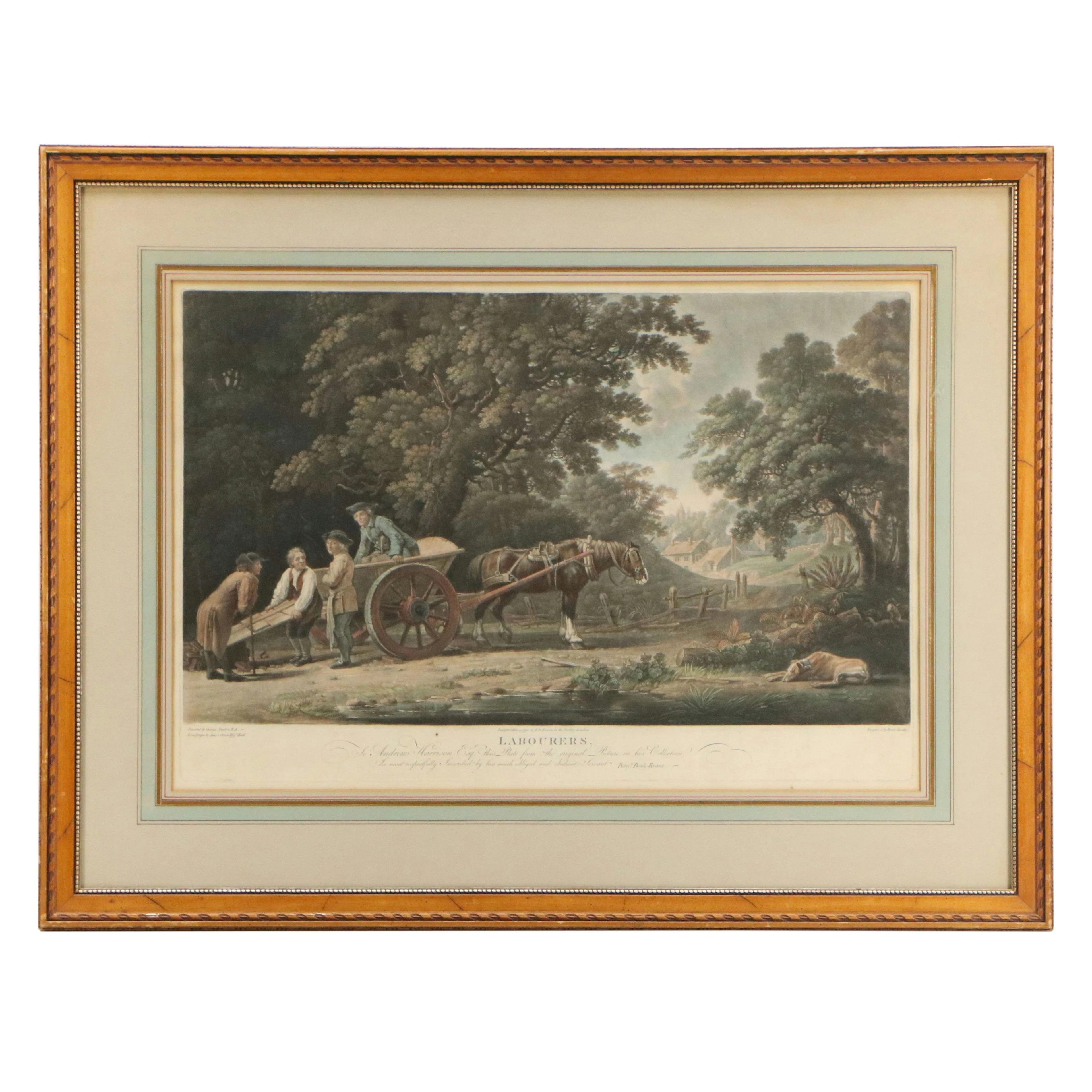 Henry Birche Mezzotint Engraving After George Stubbs "Labourers," 1790